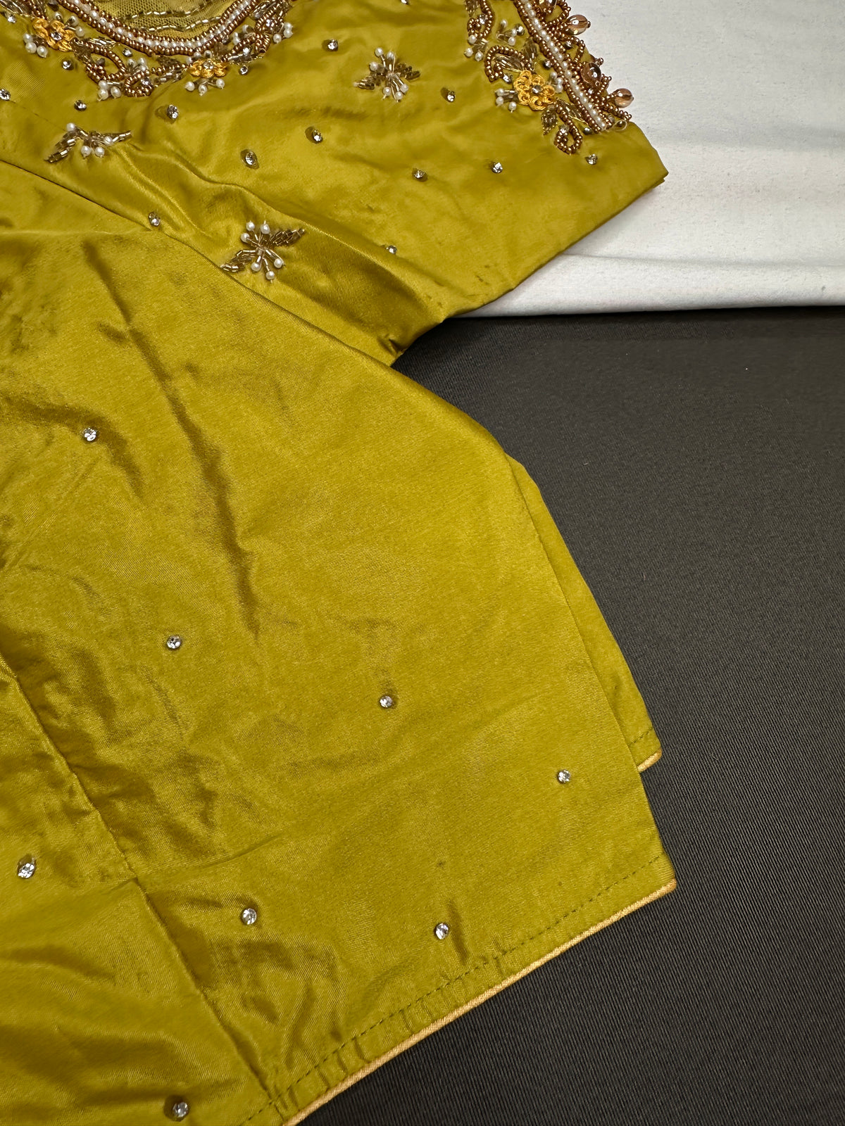Green Net Silk Maggam Aari Blouse - 