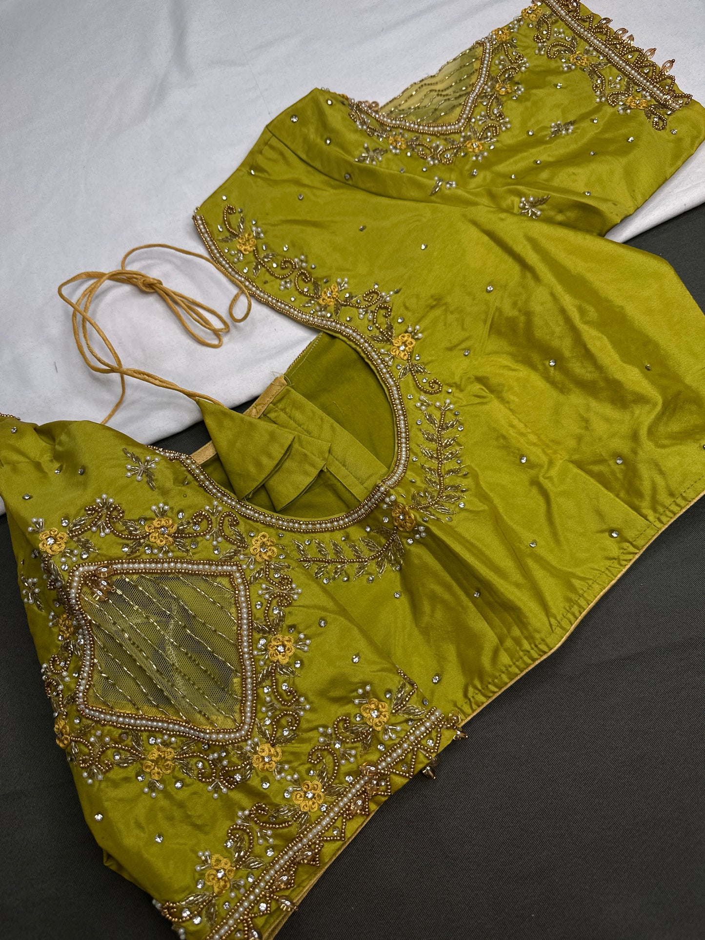 Green Net Silk Maggam Aari Blouse - 