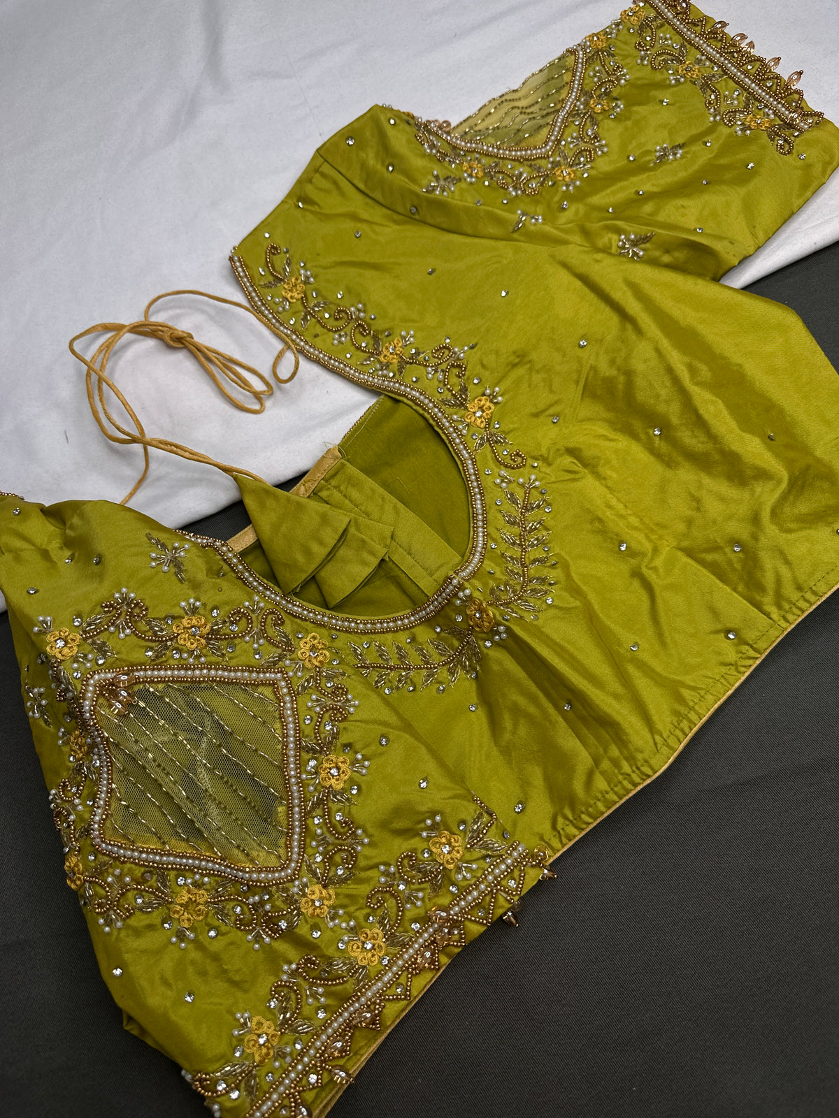 Green Net Silk Maggam Aari Blouse - 