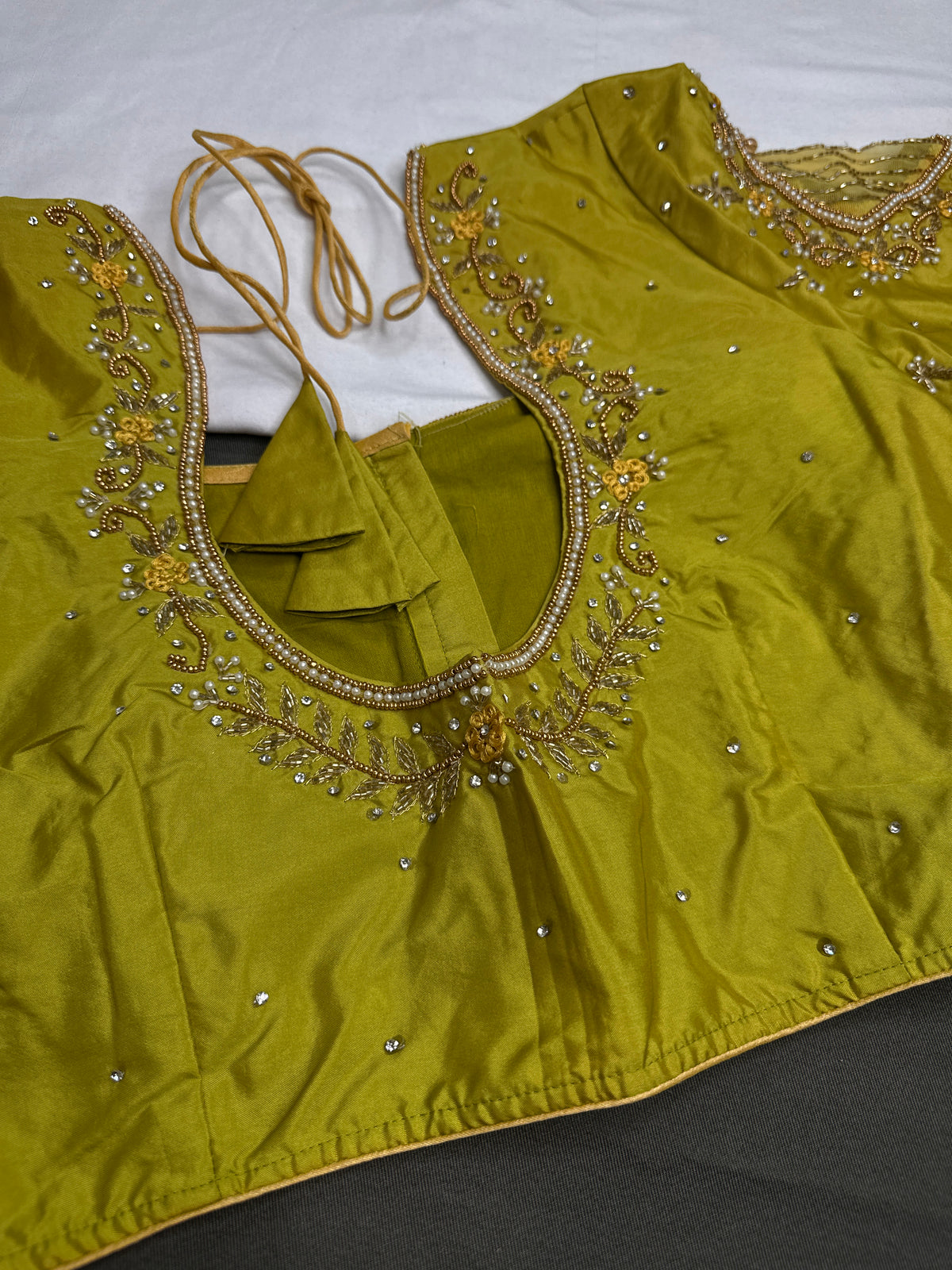 Green Net Silk Maggam Aari Blouse - 