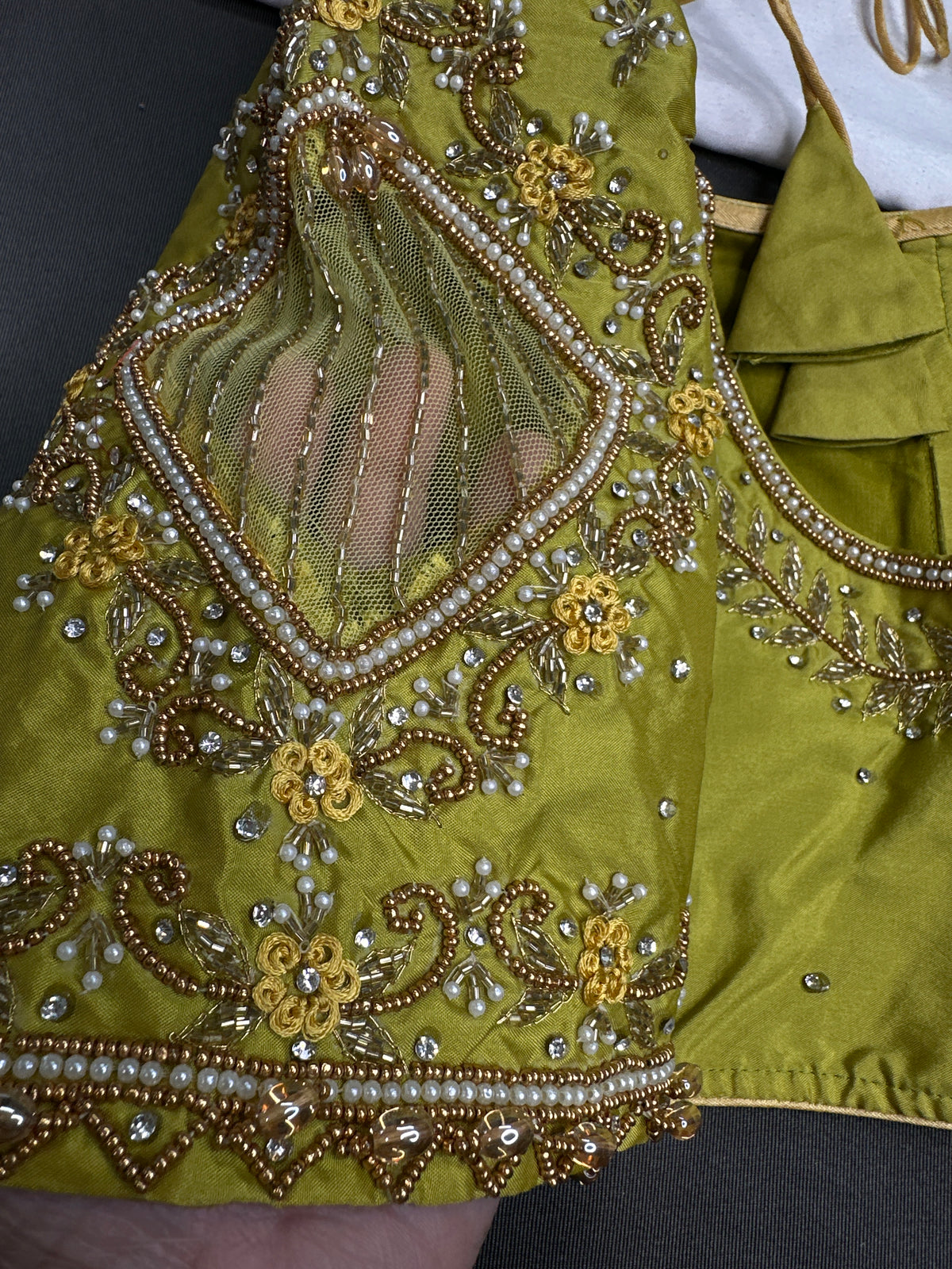 Green Net Silk Maggam Aari Blouse - 