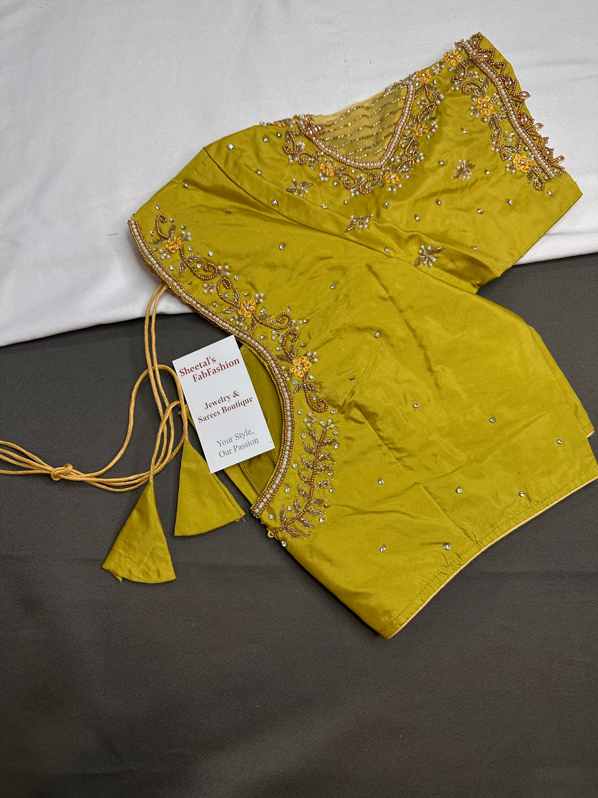 Green Net Silk Maggam Aari Blouse - 