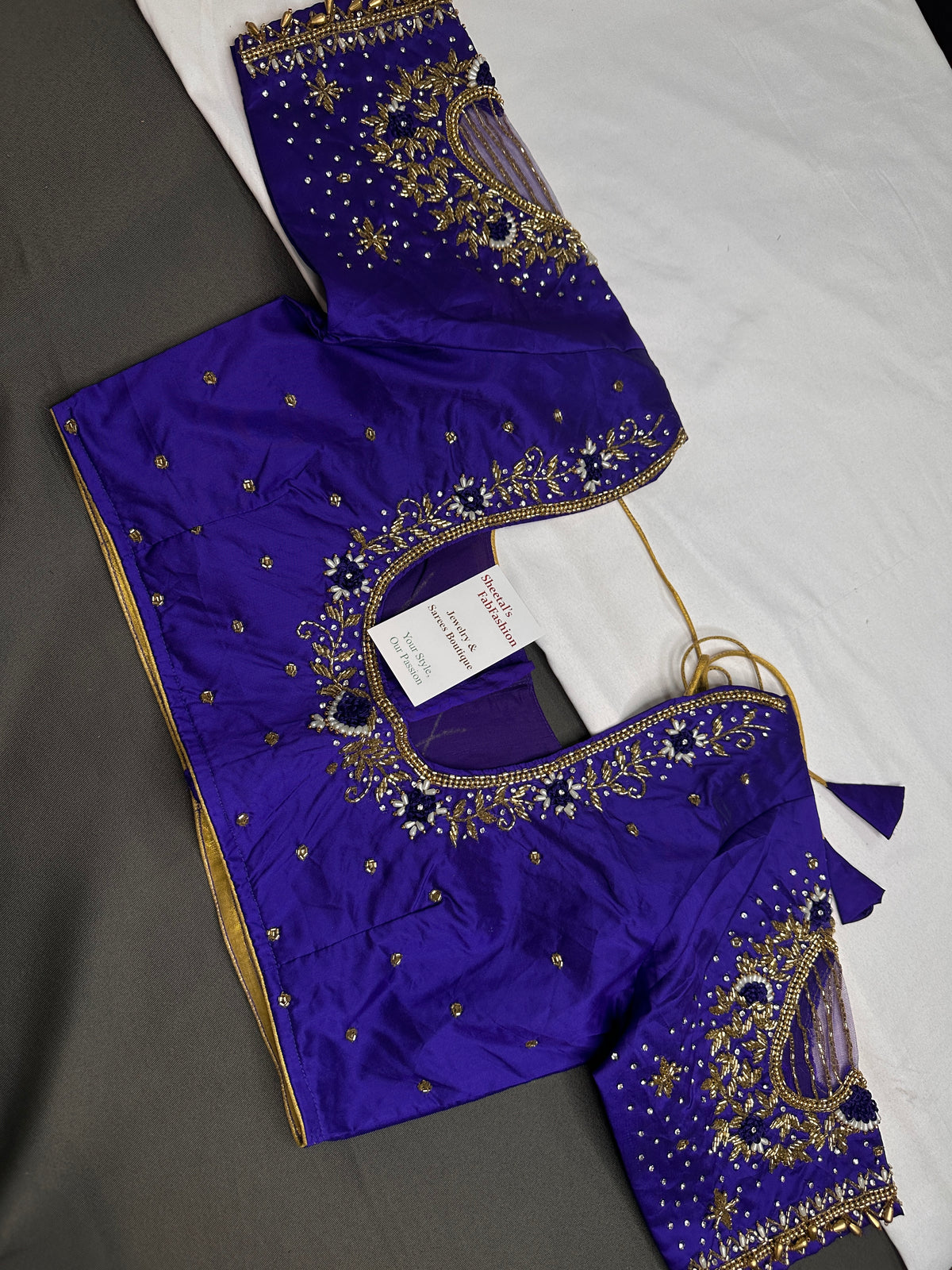 Blue Net Silk Maggam Aari Blouse - 