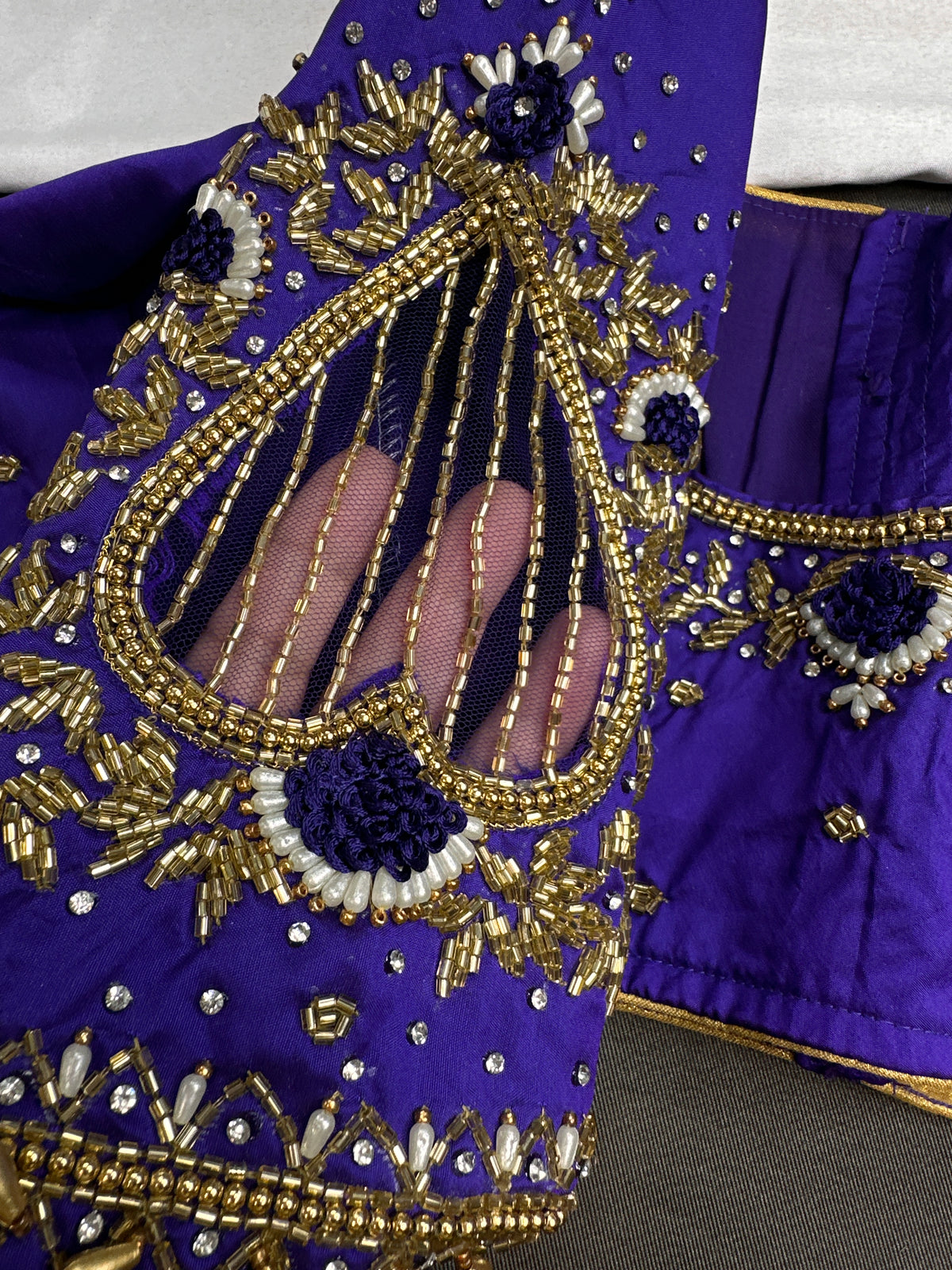 Blue Net Silk Maggam Aari Blouse - 