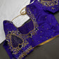 Blue Net Silk Maggam Aari Blouse - 