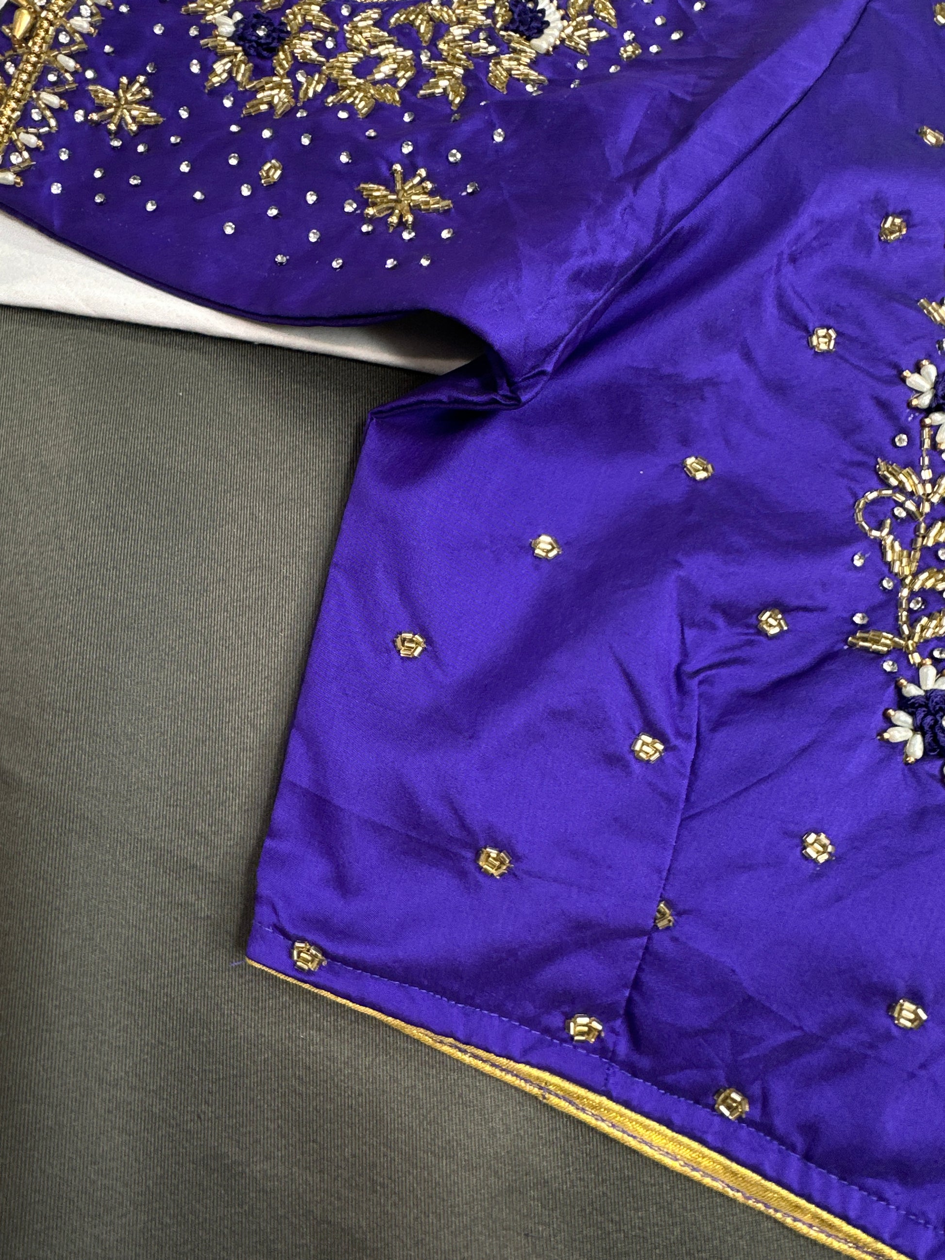 Blue Net Silk Maggam Aari Blouse - 