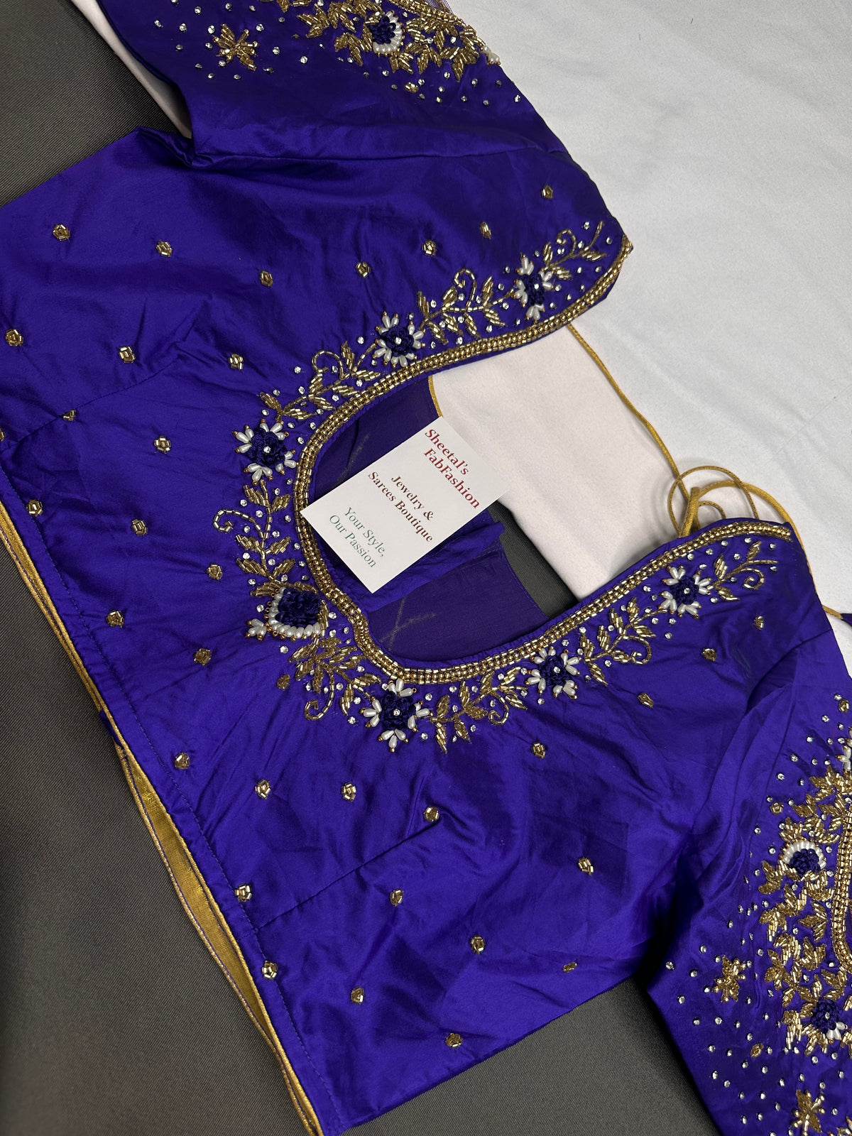 Blue Net Silk Maggam Aari Blouse - 