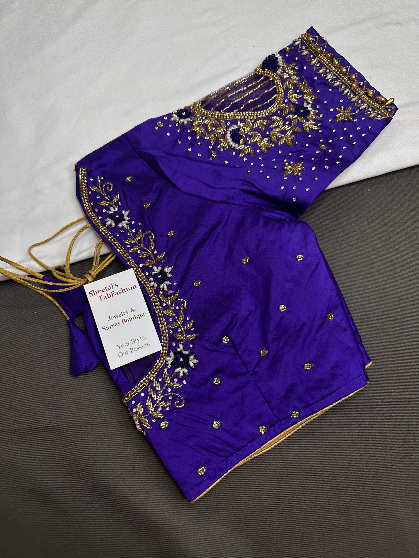 Blue Net Silk Maggam Aari Blouse - 