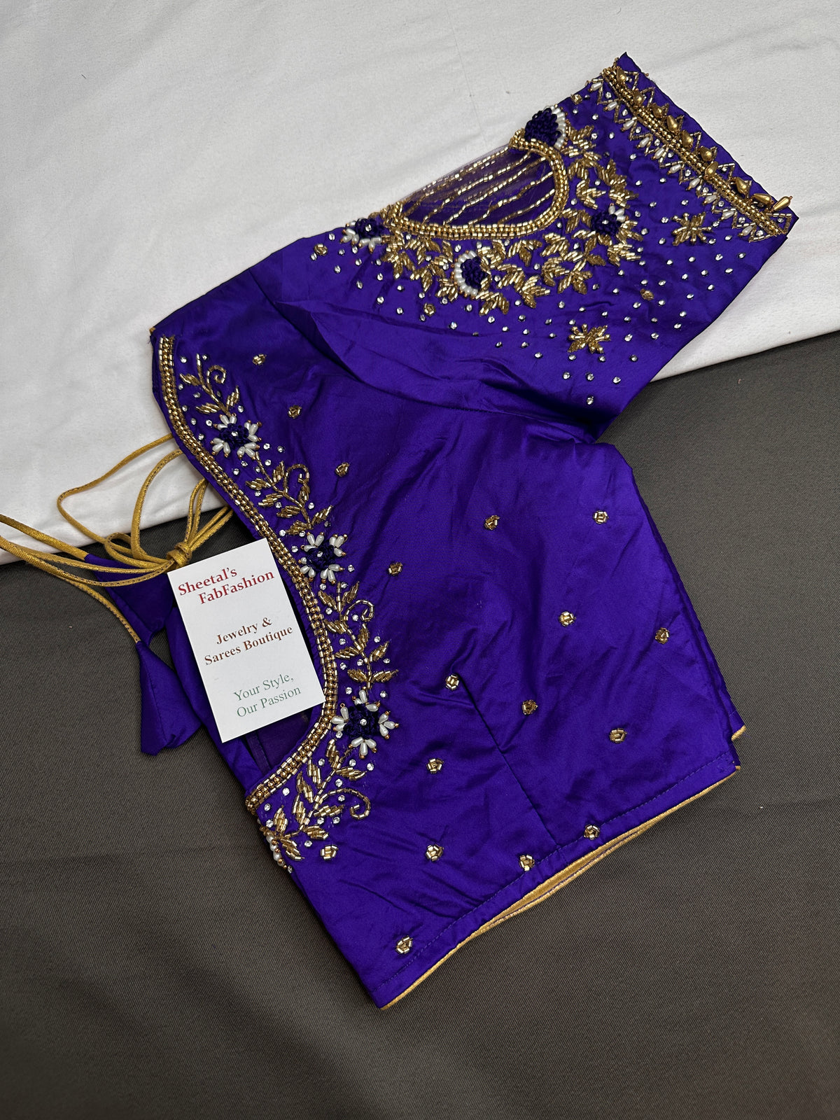 Blue Net Silk Maggam Aari Blouse - 