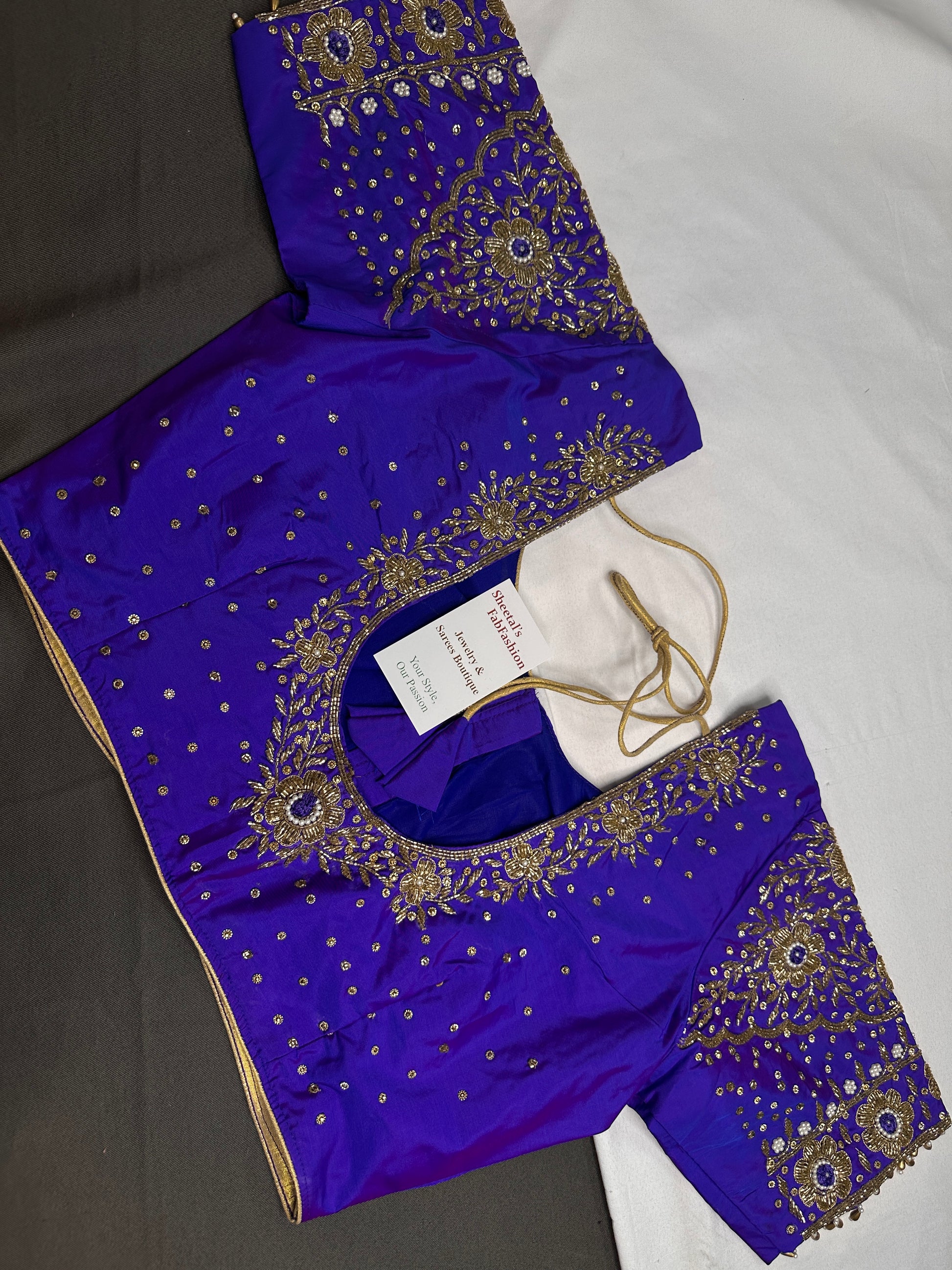 Blue Silk Maggam Aari Work Blouse - 