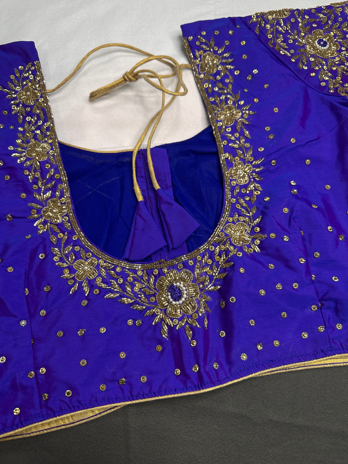 Blue Silk Maggam Aari Work Blouse - 