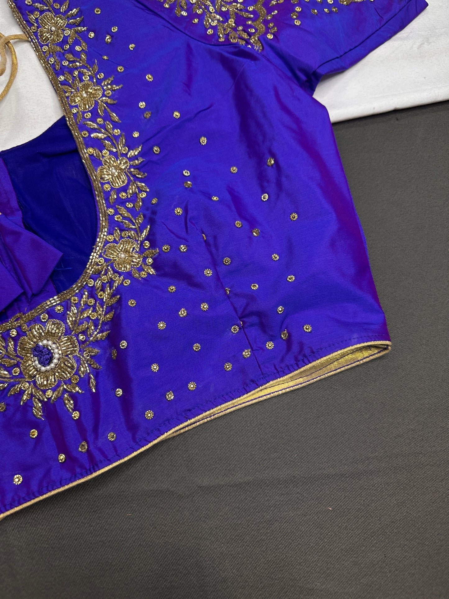 Blue Silk Maggam Aari Work Blouse - 