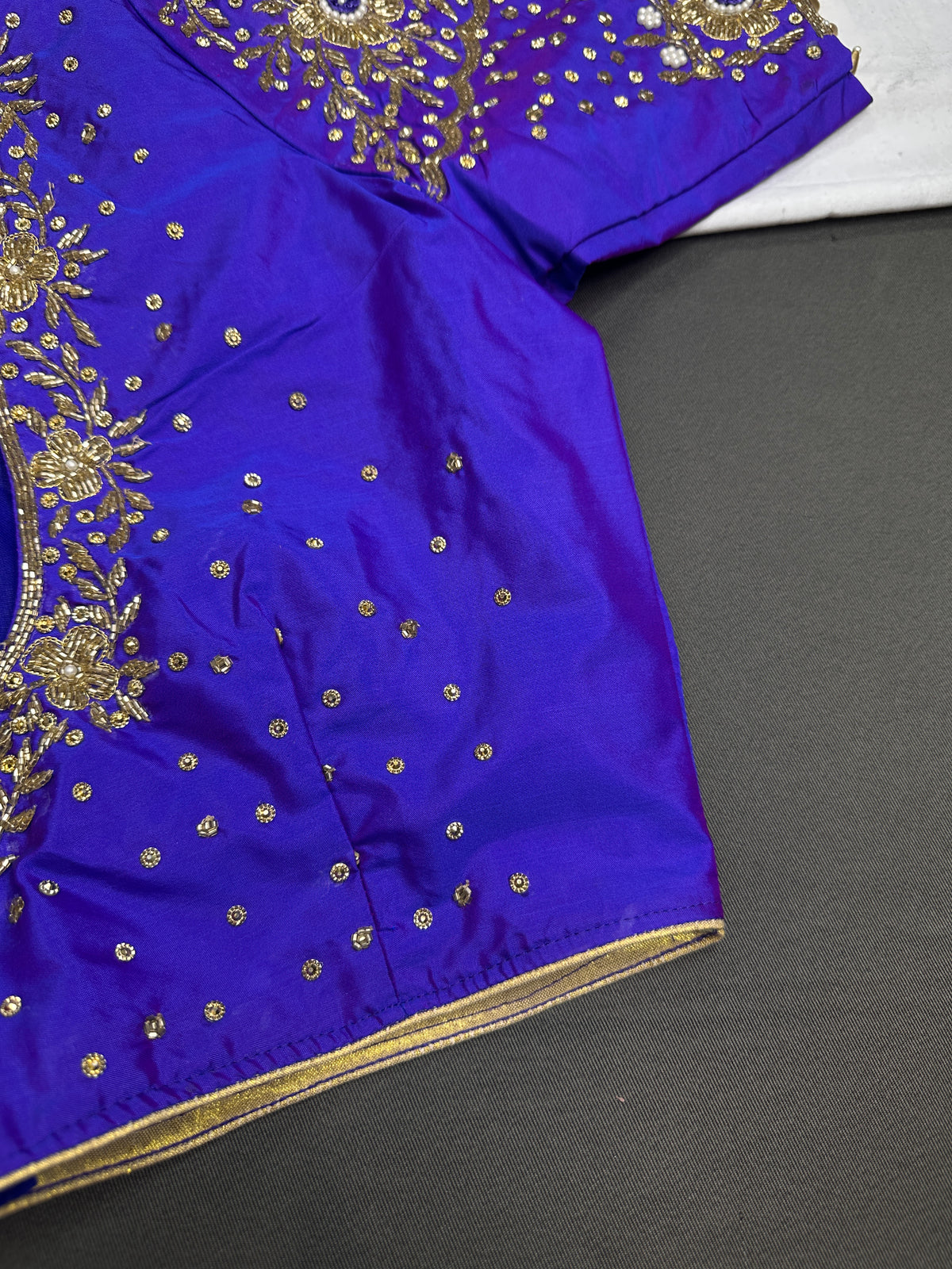 Blue Silk Maggam Aari Work Blouse - 