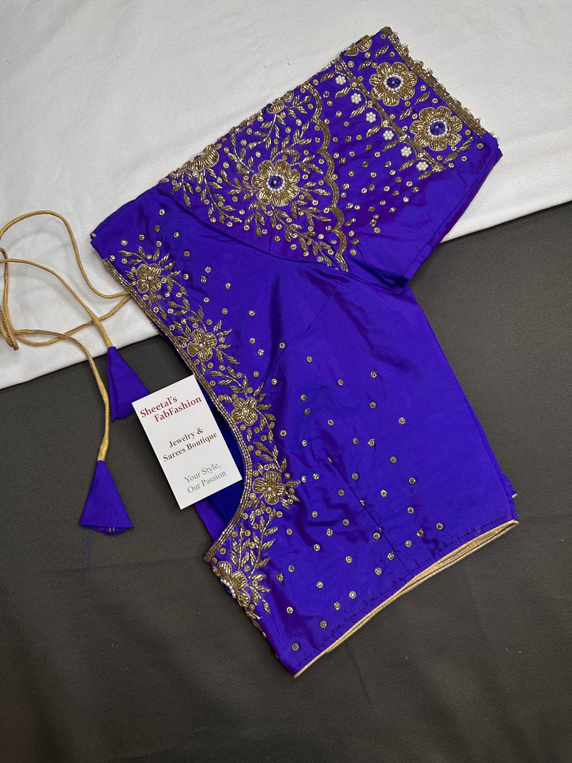 Blue Silk Maggam Aari Work Blouse - 