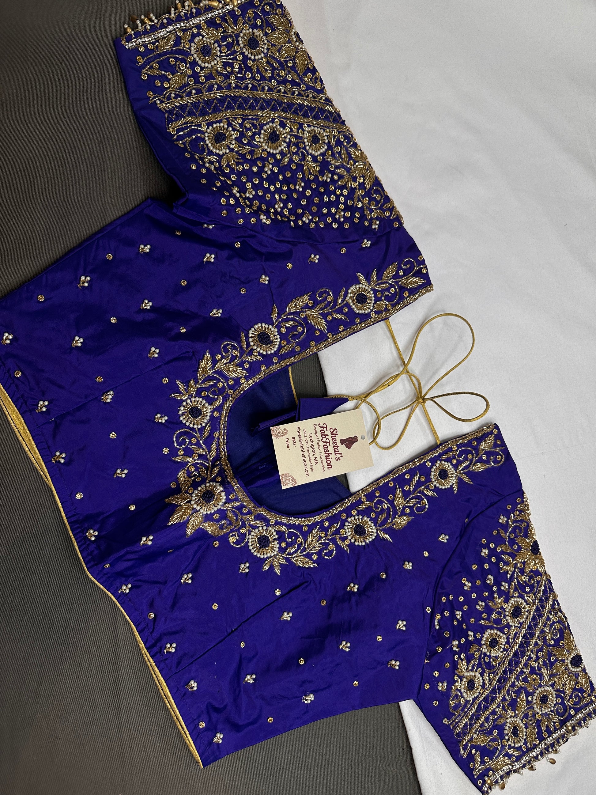 Blue Pattu Silk Maggam Aari Blouse - 
