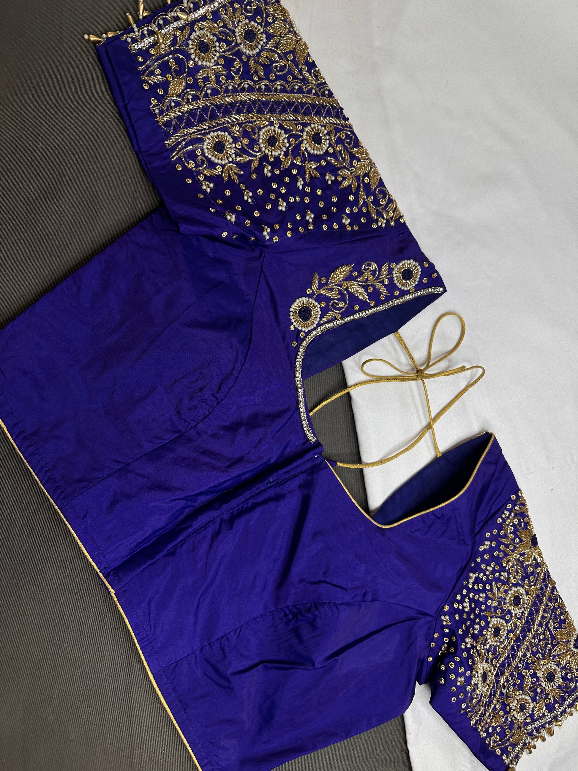 Blue Pattu Silk Maggam Aari Blouse - 