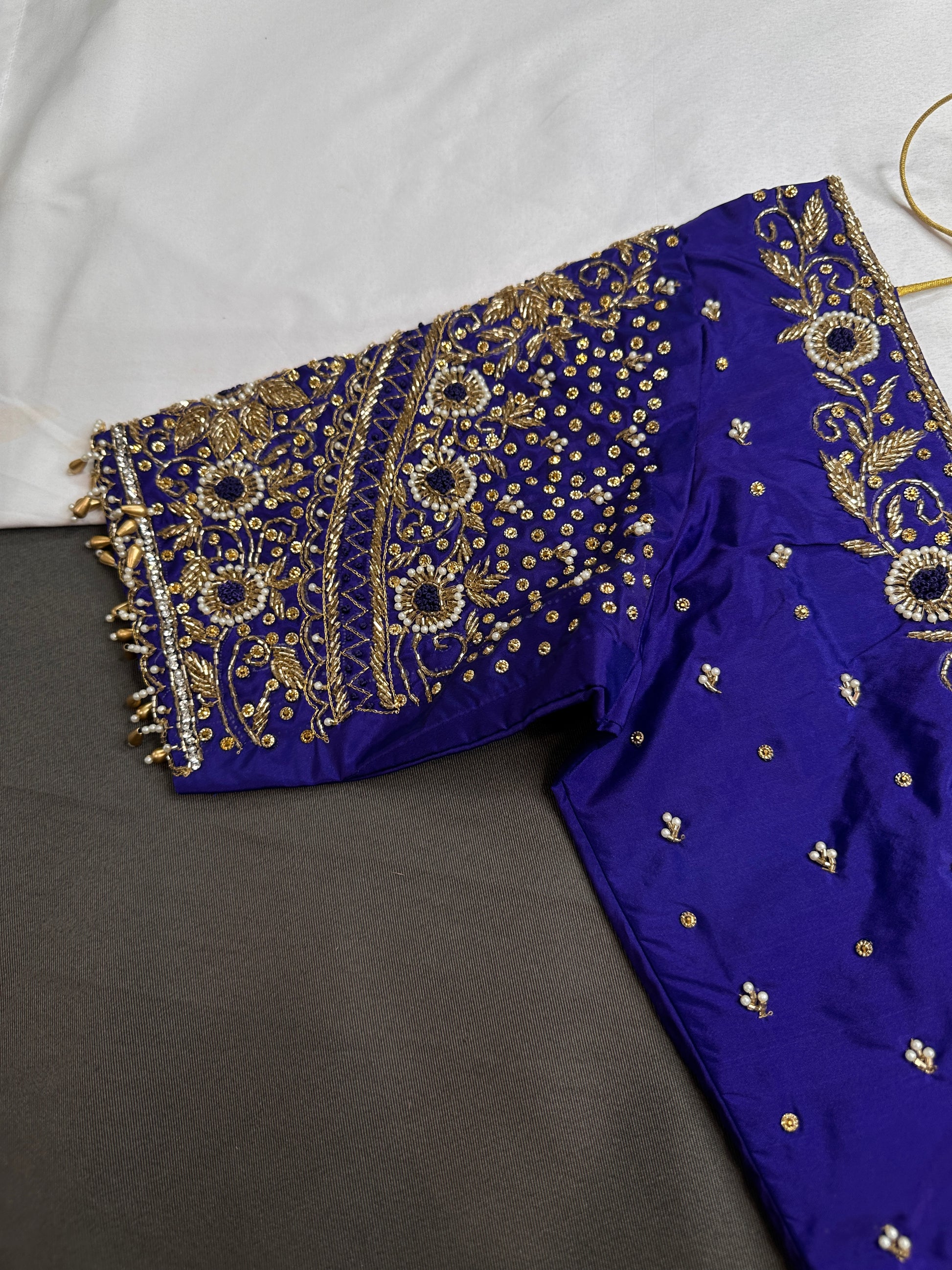 Blue Pattu Silk Maggam Aari Blouse - 