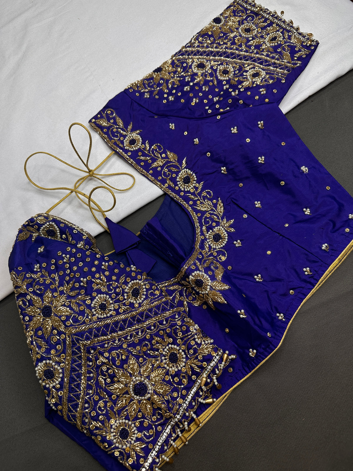 Blue Pattu Silk Maggam Aari Blouse - 