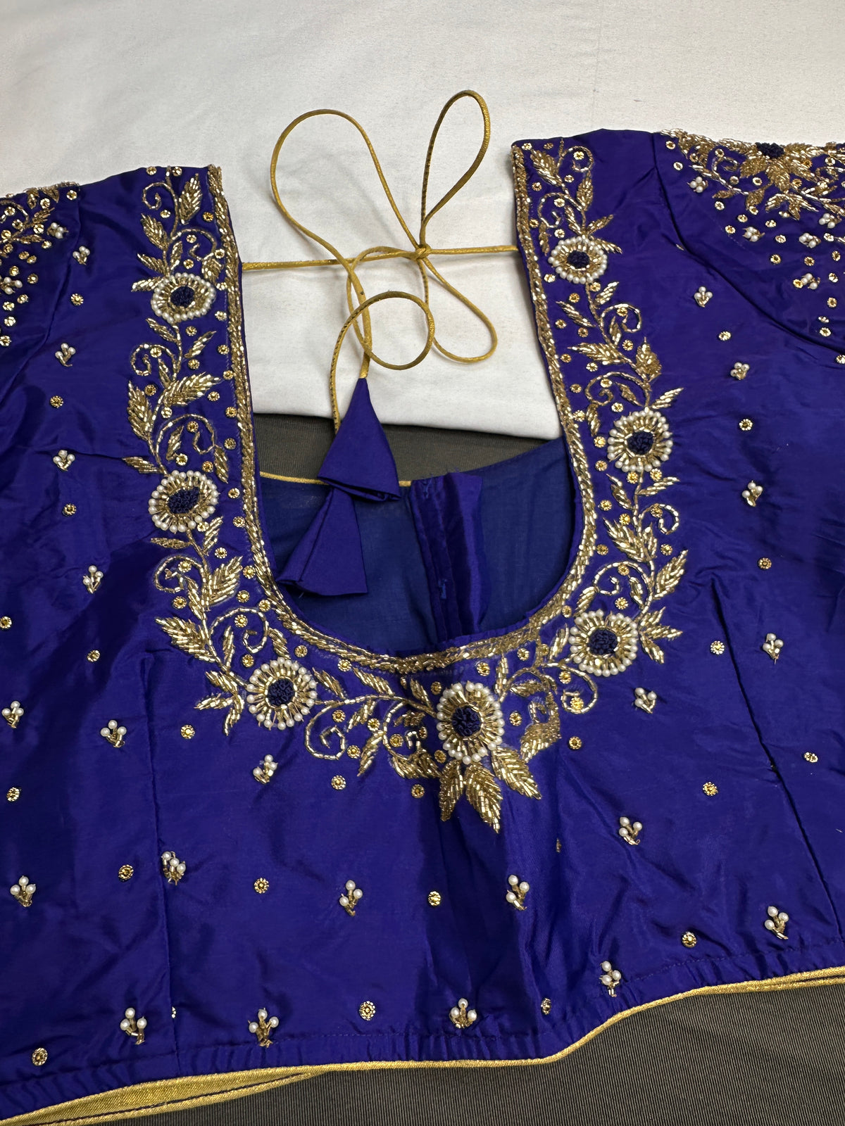 Blue Pattu Silk Maggam Aari Blouse - 