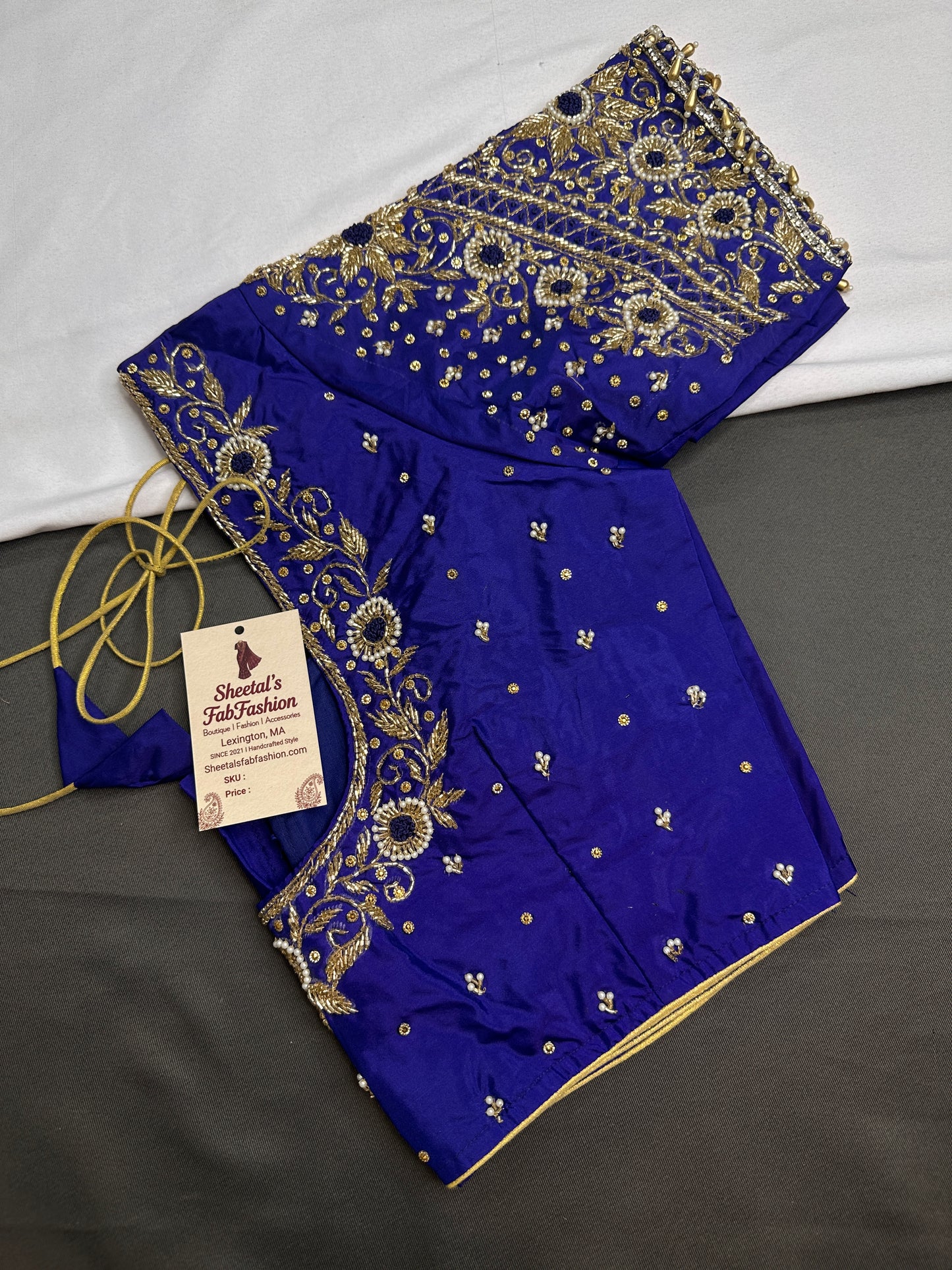 Blue Pattu Silk Maggam Aari Blouse - 