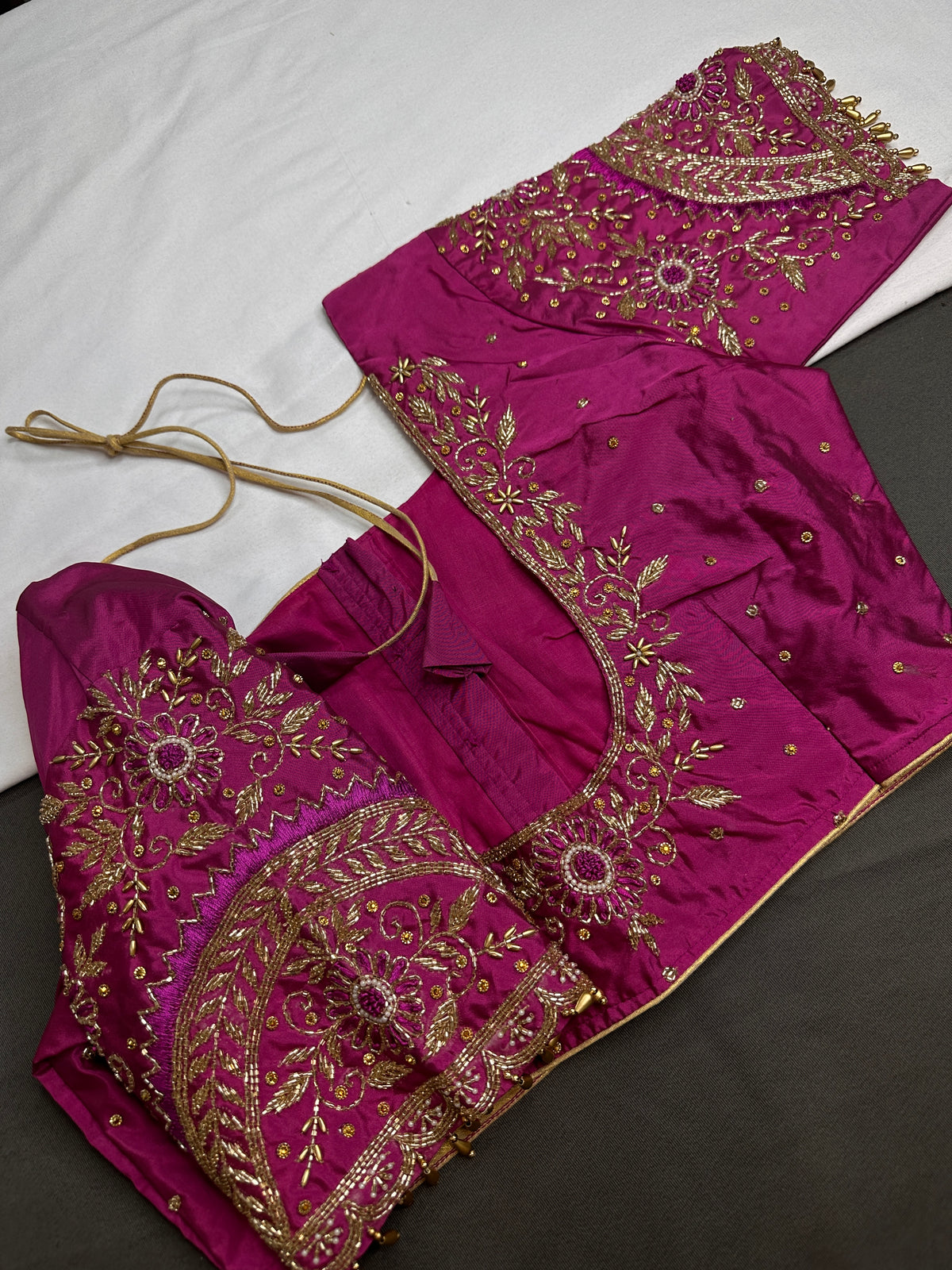 Magenta Pink Maggam Aari Work Blouse - 