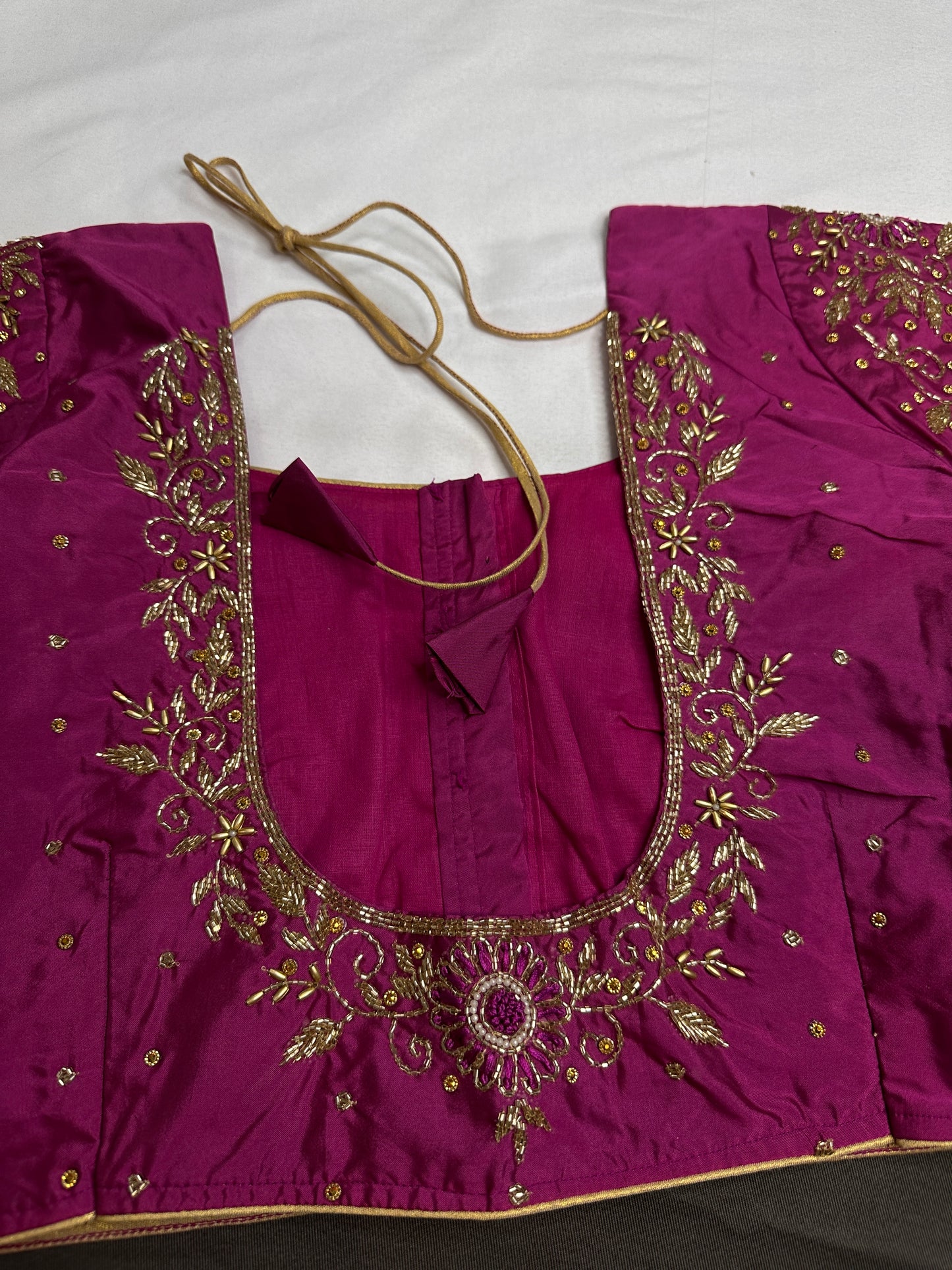 Magenta Pink Maggam Aari Work Blouse - 