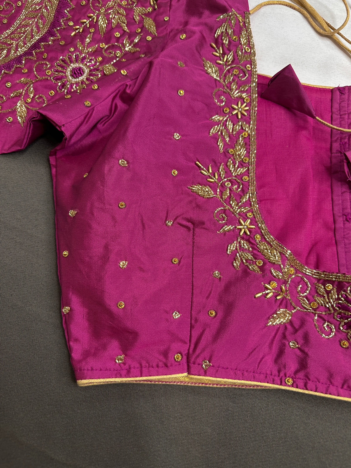 Magenta Pink Maggam Aari Work Blouse - 