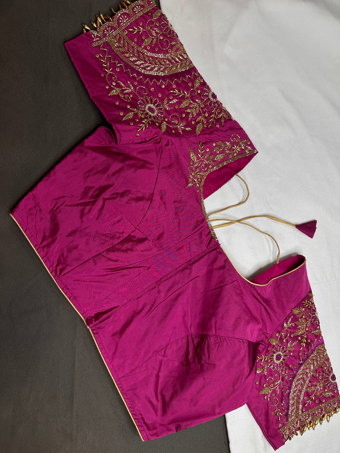 Magenta Pink Maggam Aari Work Blouse - 