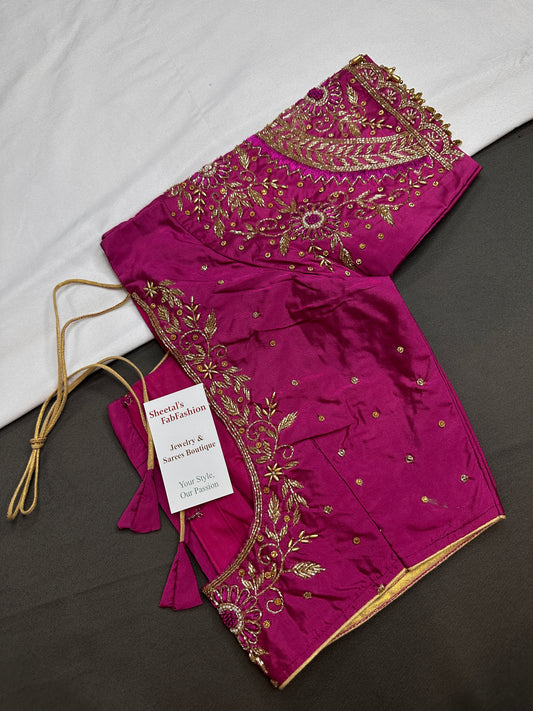 Magenta Pink Maggam Aari Work Blouse - 