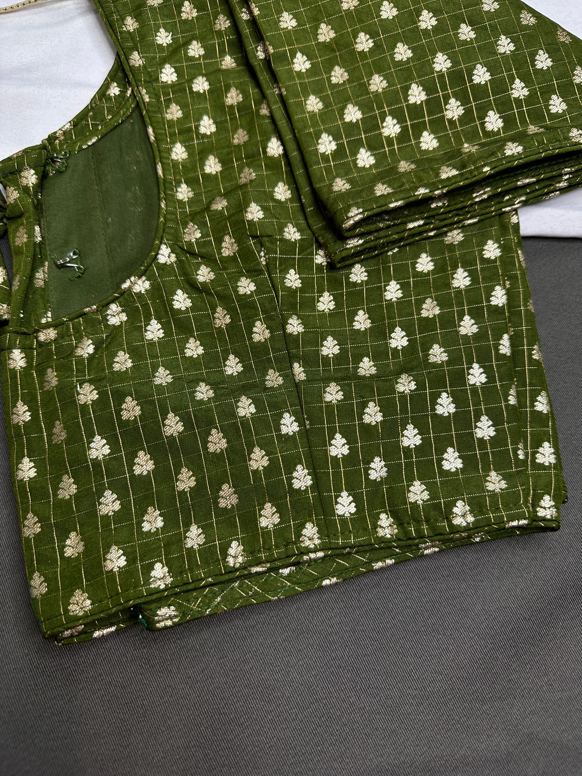 Green Check Butta Stitched Blouse - 