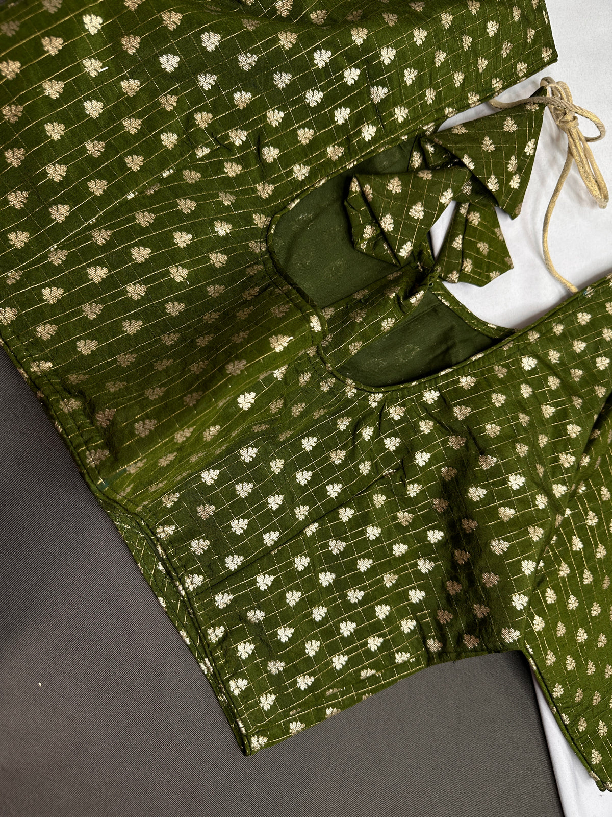 Green Check Butta Stitched Blouse - 