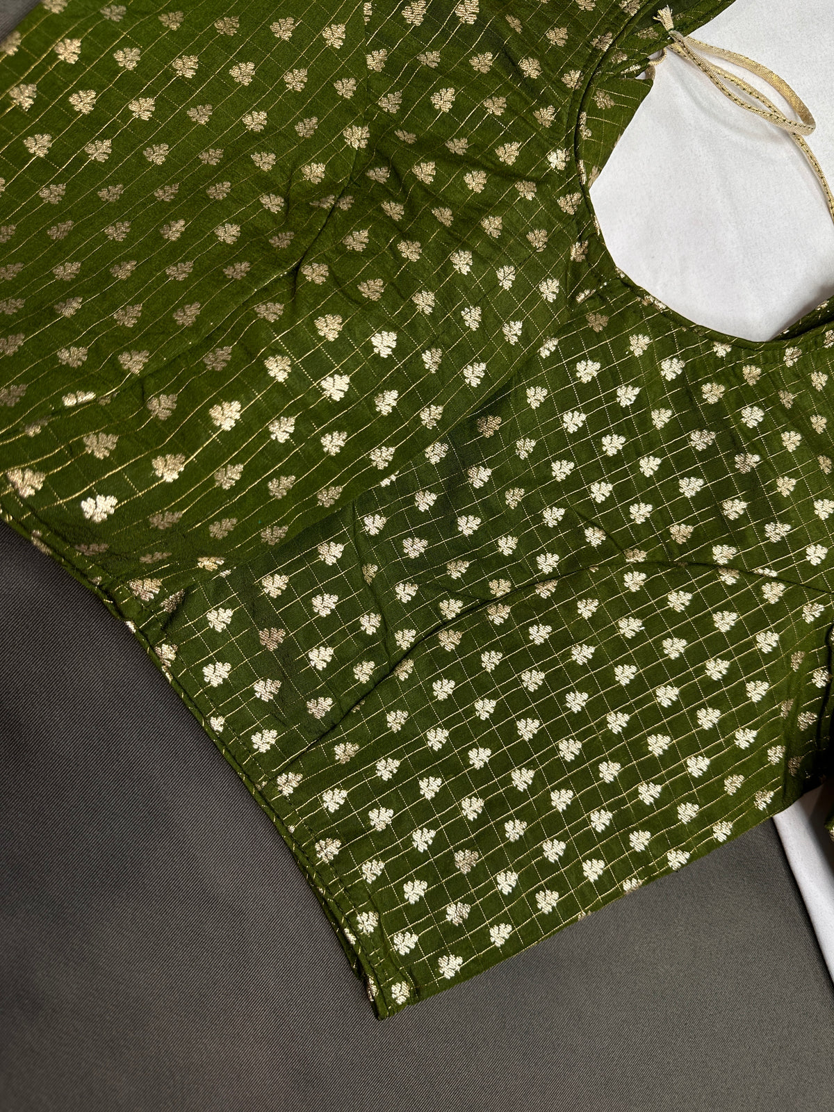 Green Check Butta Stitched Blouse - 