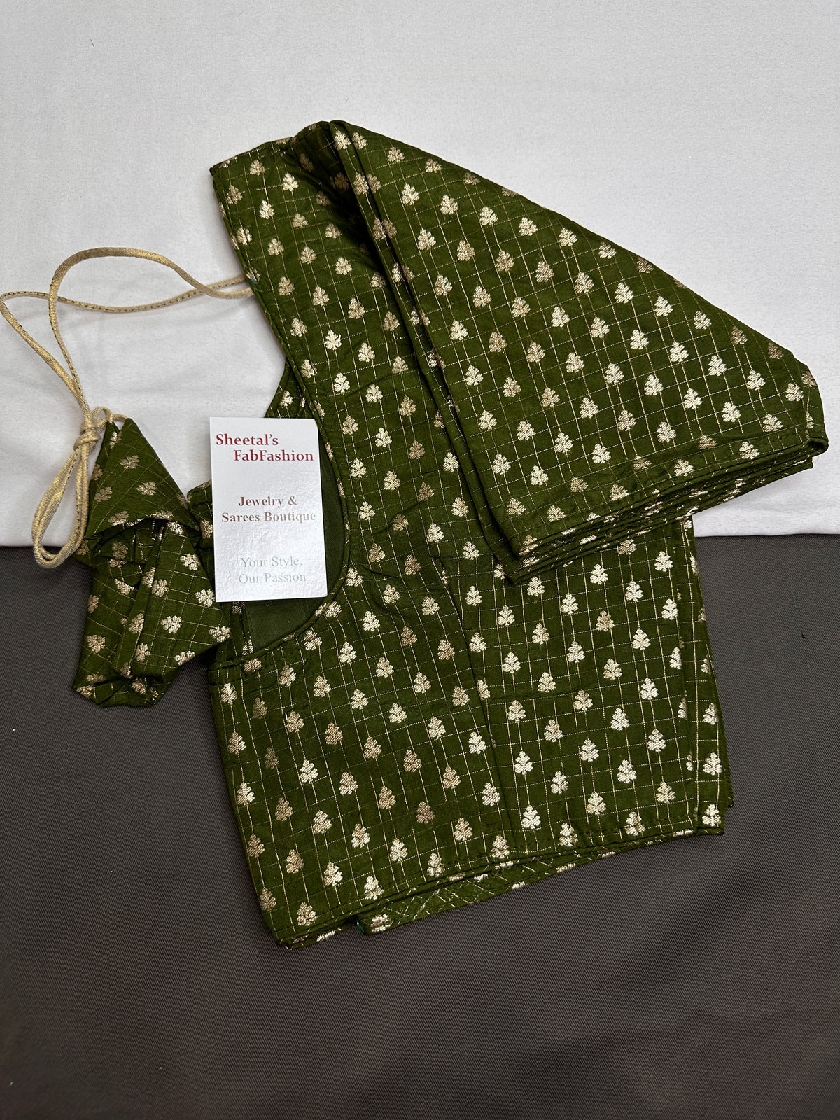 Green Check Butta Stitched Blouse - 