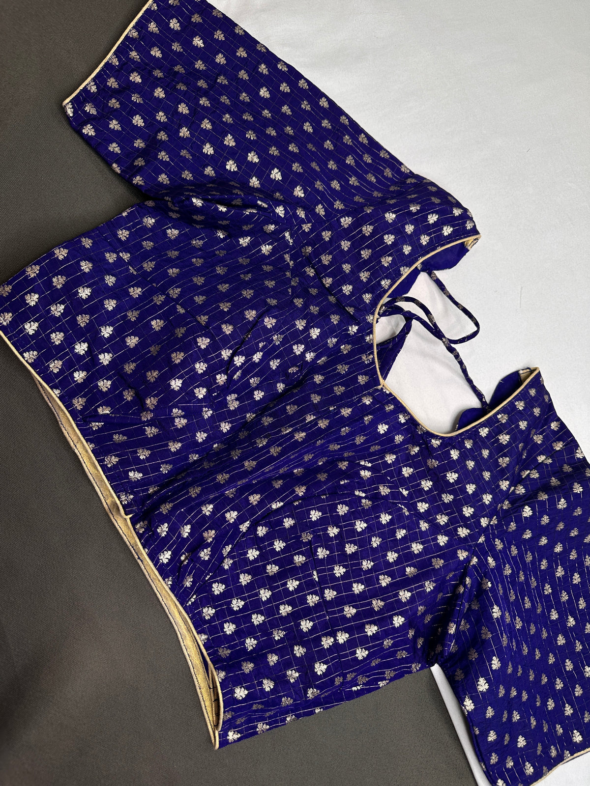 Blue Check Butta Stitched Blouse - 