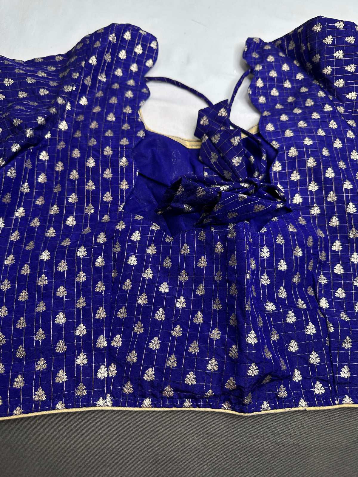 Blue Check Butta Stitched Blouse - 