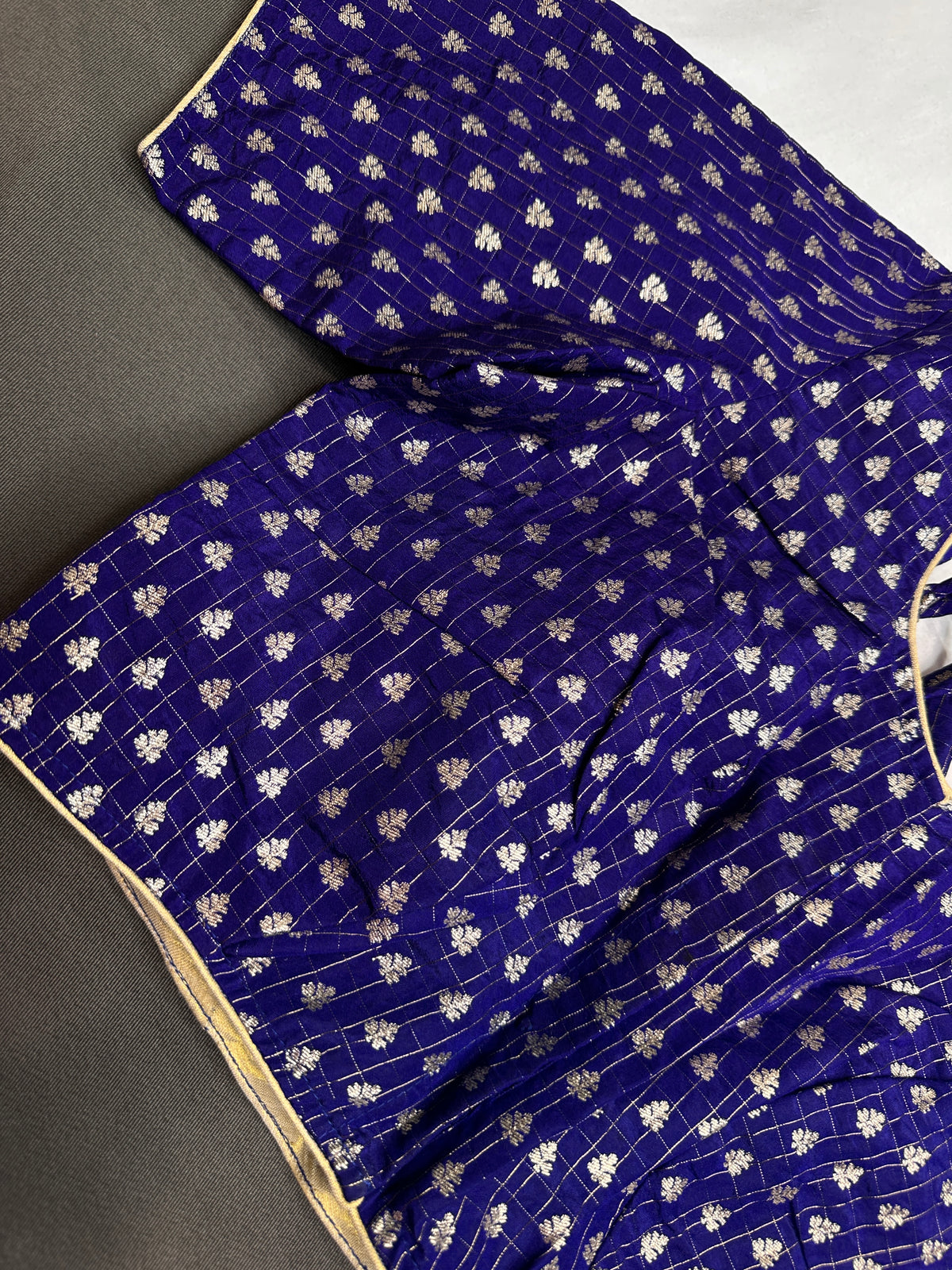 Blue Check Butta Stitched Blouse - 