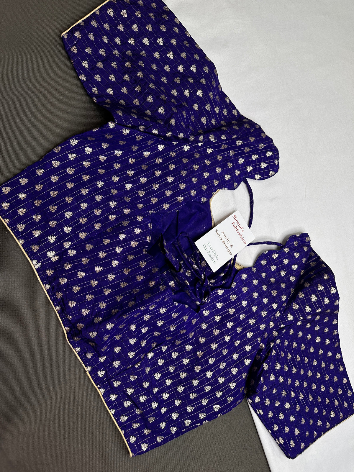 Blue Check Butta Stitched Blouse - 