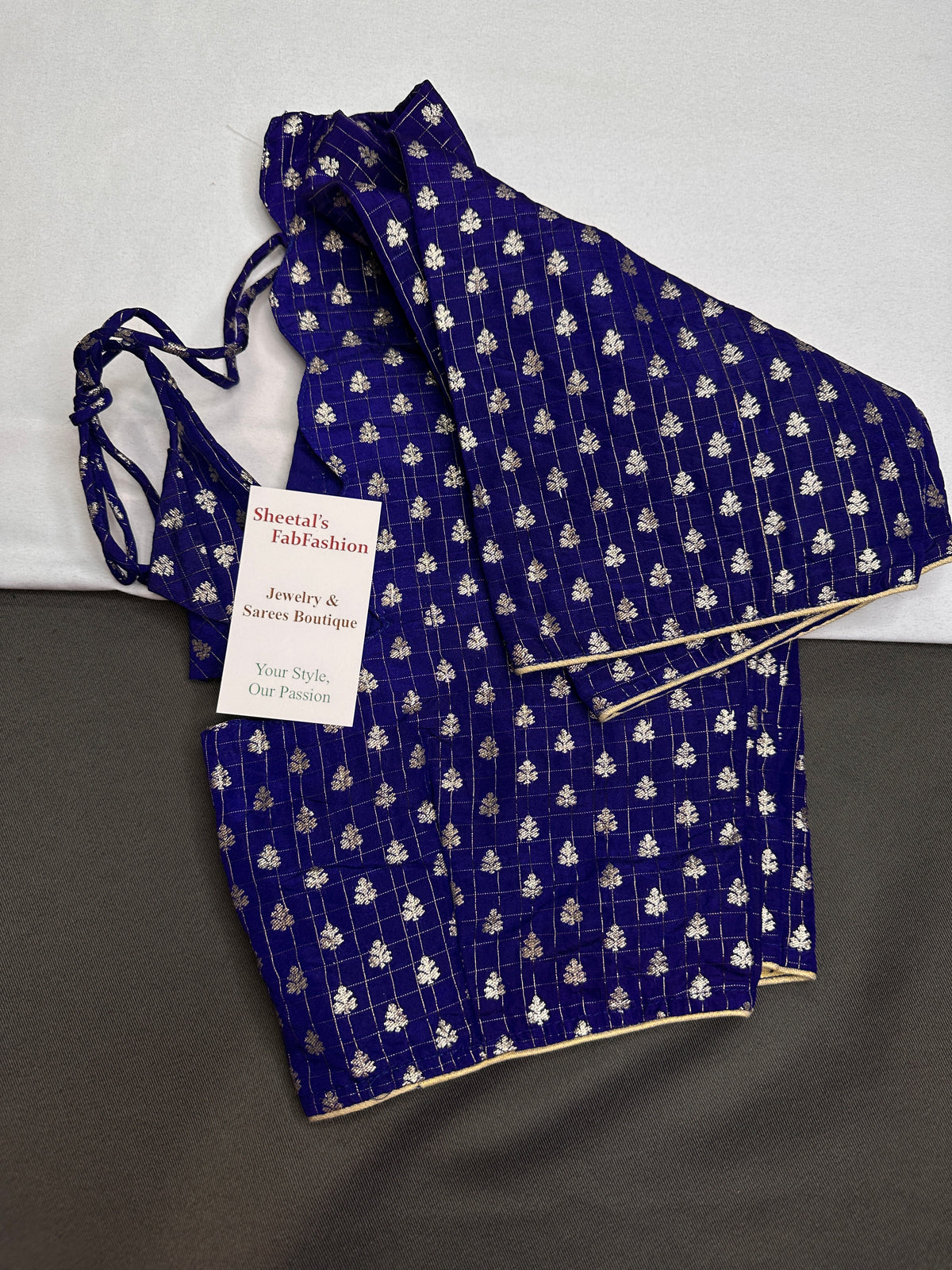 Blue Check Butta Stitched Blouse - 
