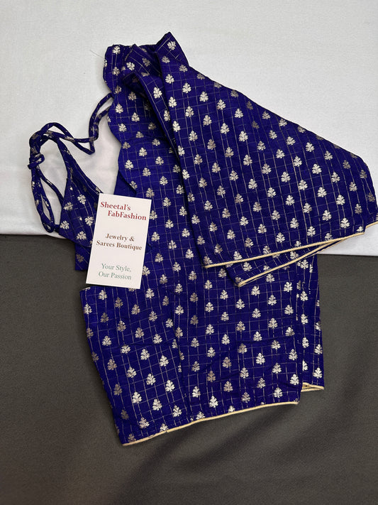 Blue Check Butta Stitched Blouse - 
