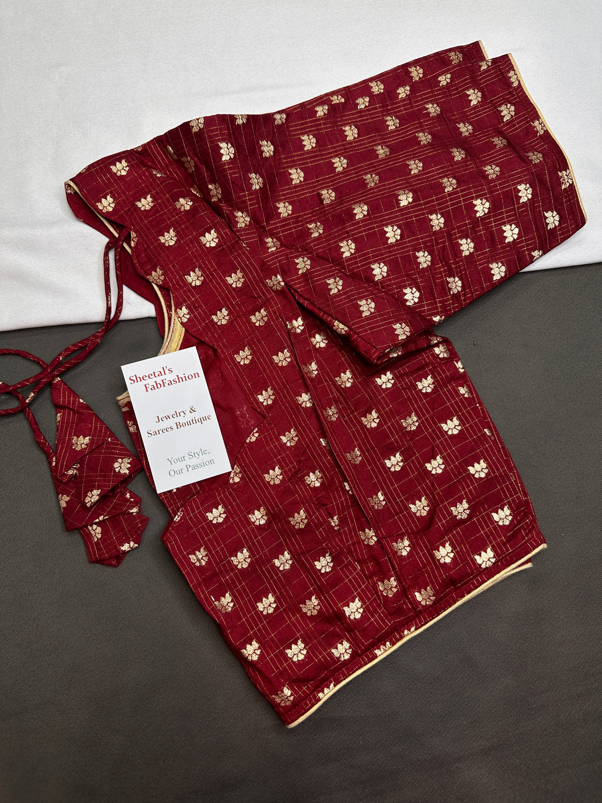 Marron Red Check Butta Stitched Blouse - 