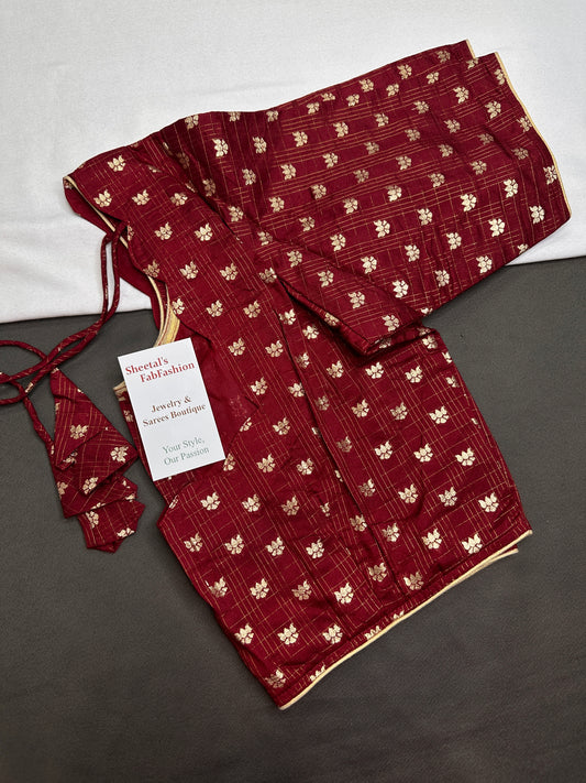 Marron Red Check Butta Stitched Blouse - 
