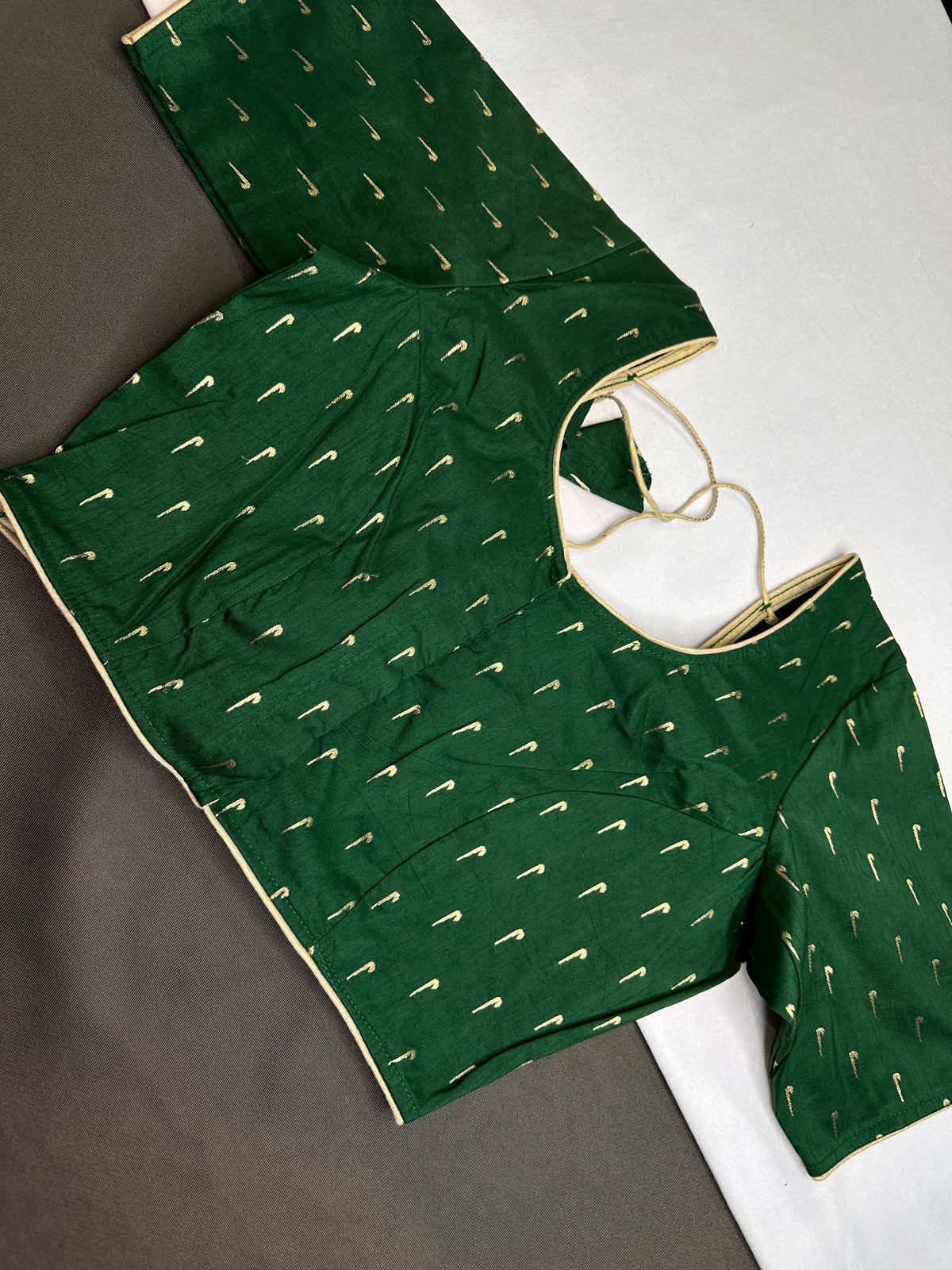 Green Silk Pattu  Stitched Blouse - 