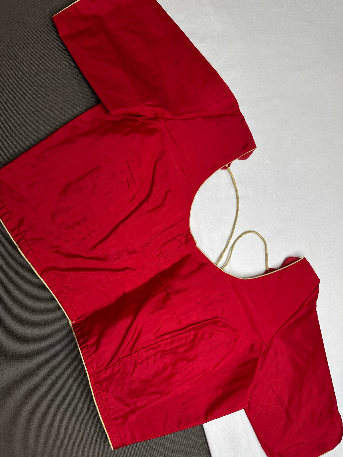 Red Silk Plain Pattu  Stitched Blouse - 