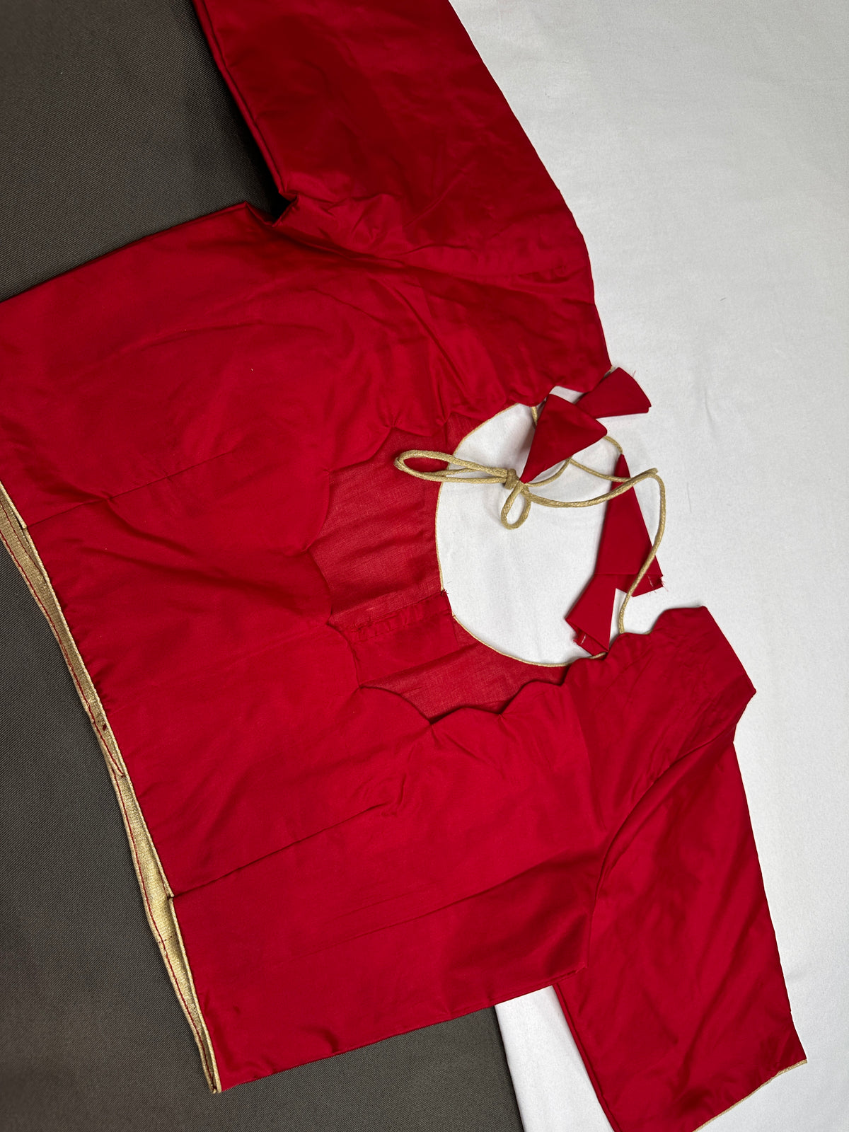 Red Silk Plain Pattu  Stitched Blouse - 