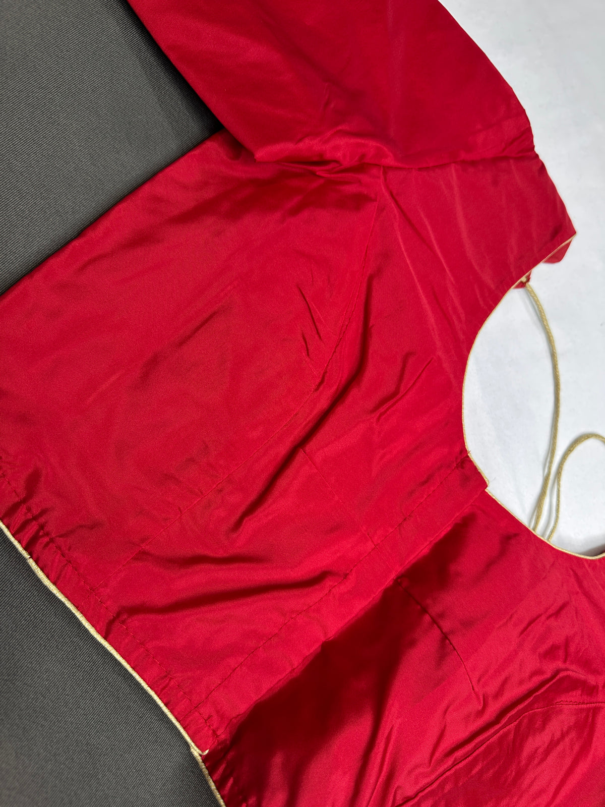 Red Silk Plain Pattu  Stitched Blouse - 