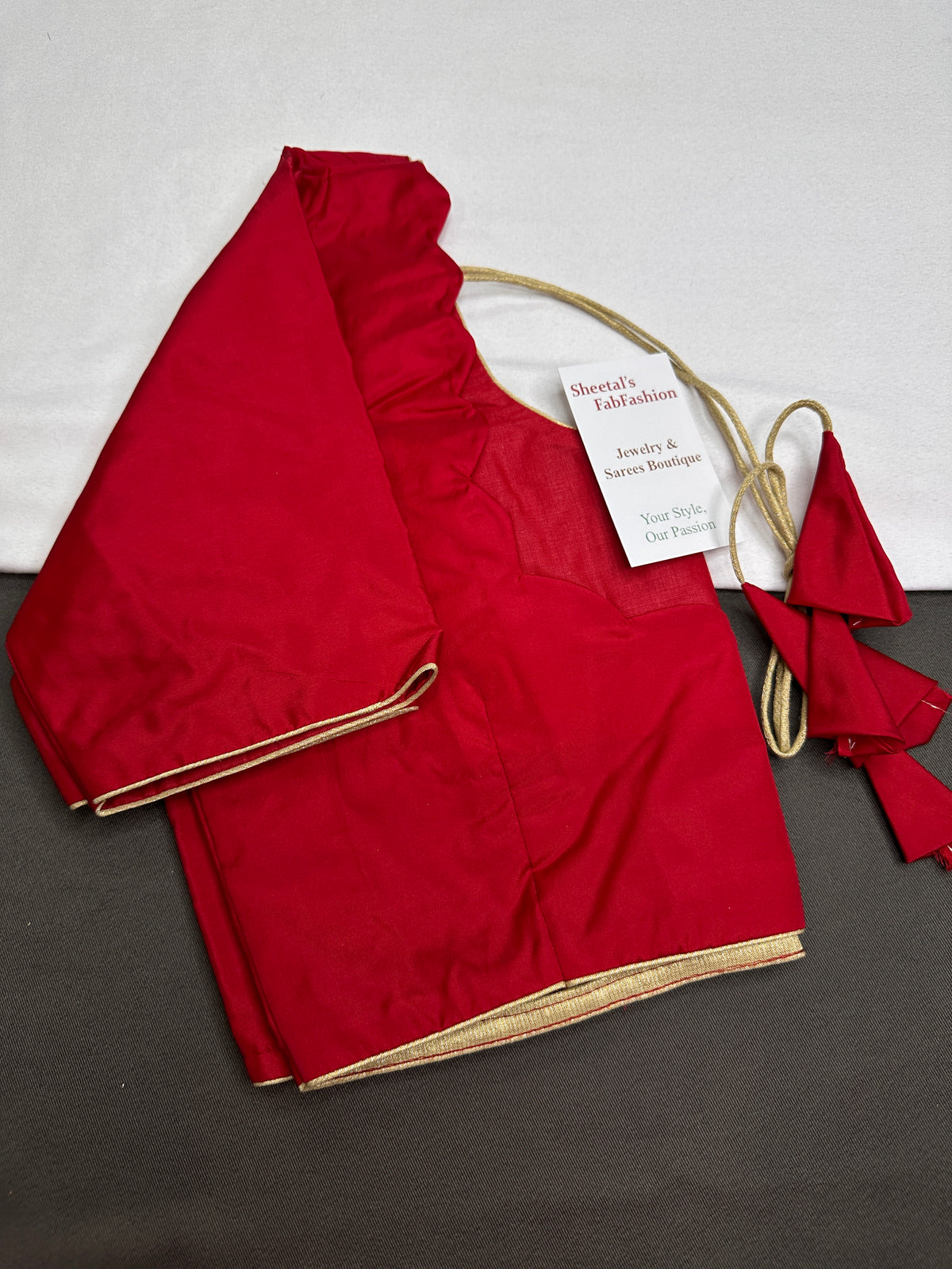 Red Silk Plain Pattu  Stitched Blouse - 
