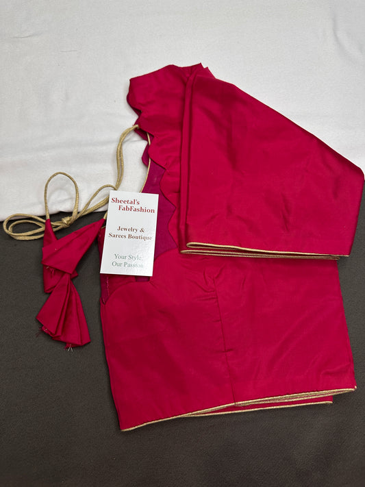 Pink Silk Plain Pattu  Stitched Blouse - 