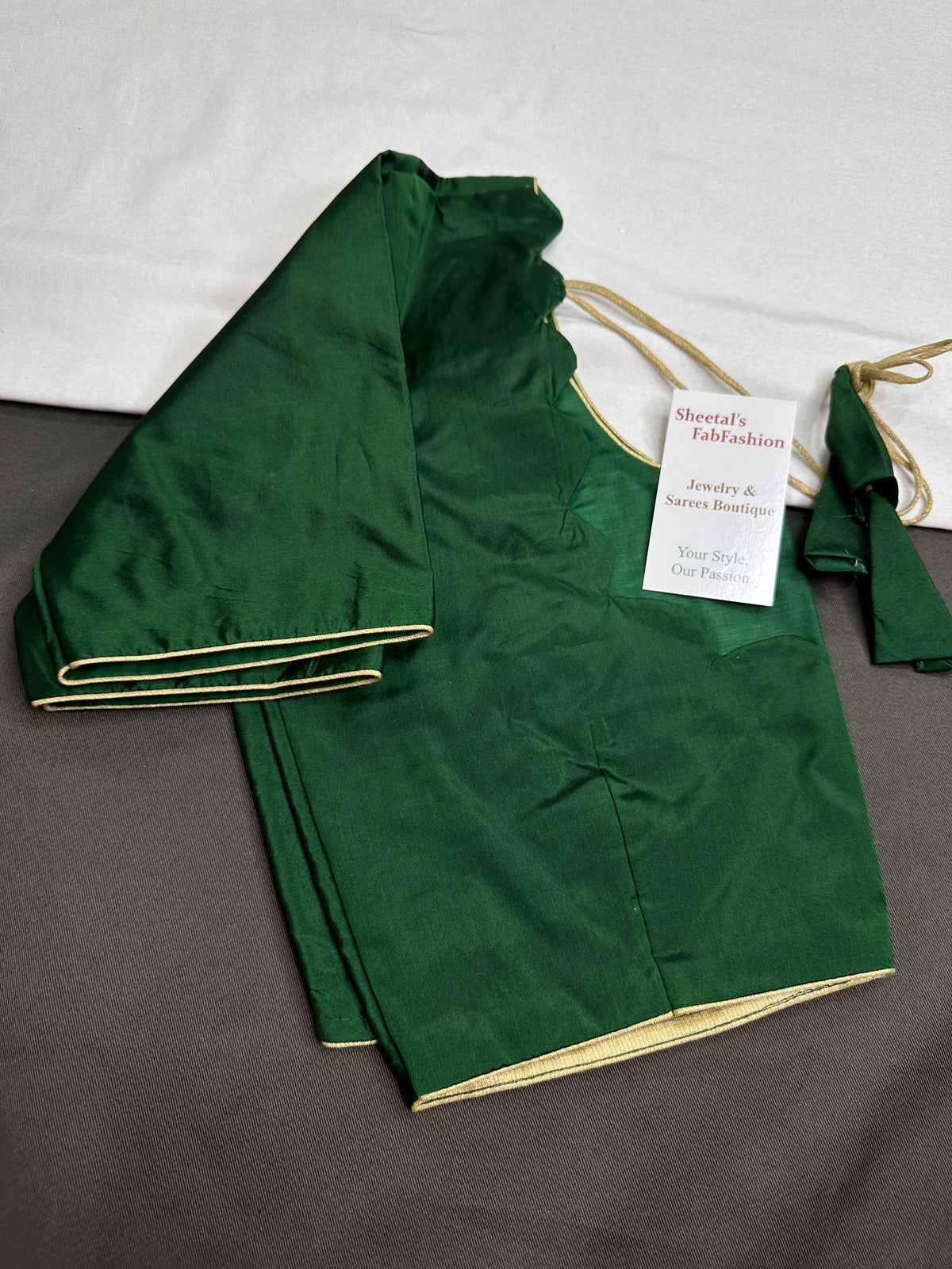 Green Silk Plain Pattu  Stitched Blouse - 