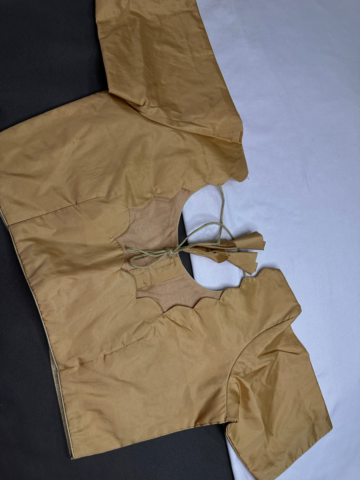 Beige Gold Silk Plain Pattu  Stitched Blouse - 