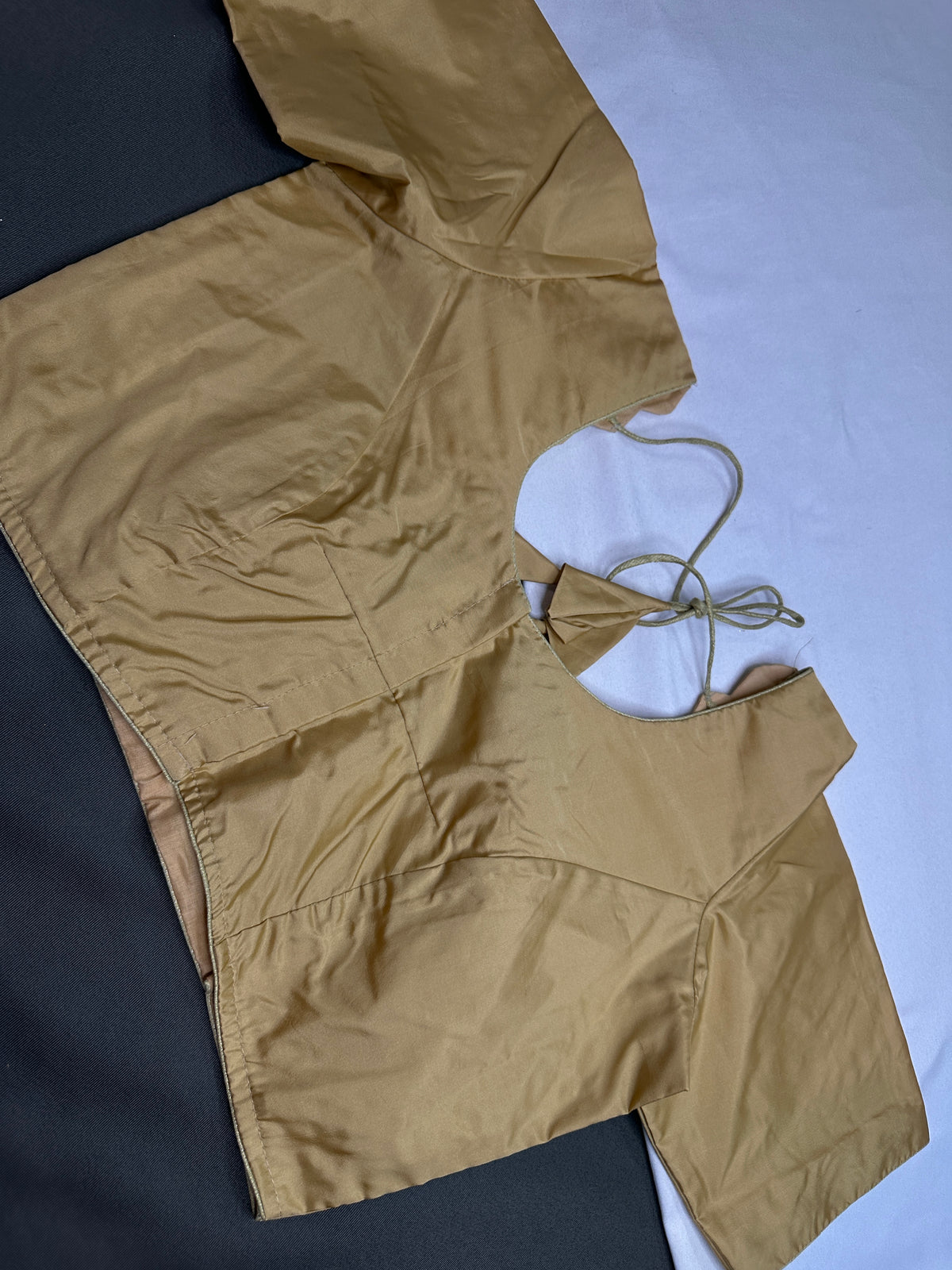 Beige Gold Silk Plain Pattu  Stitched Blouse - 